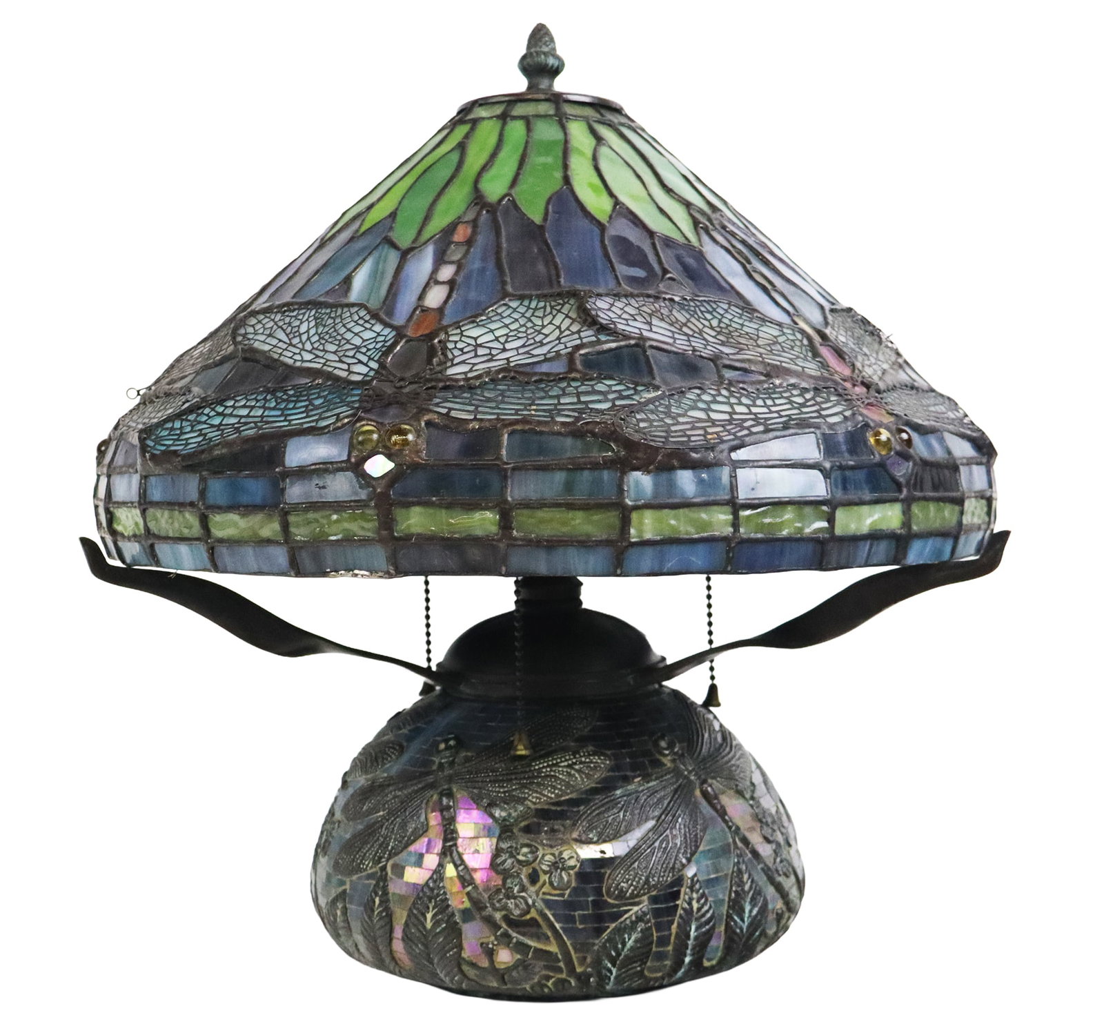 Bronze and Stained Glass Lamp with Dragonflies (1 of 13)