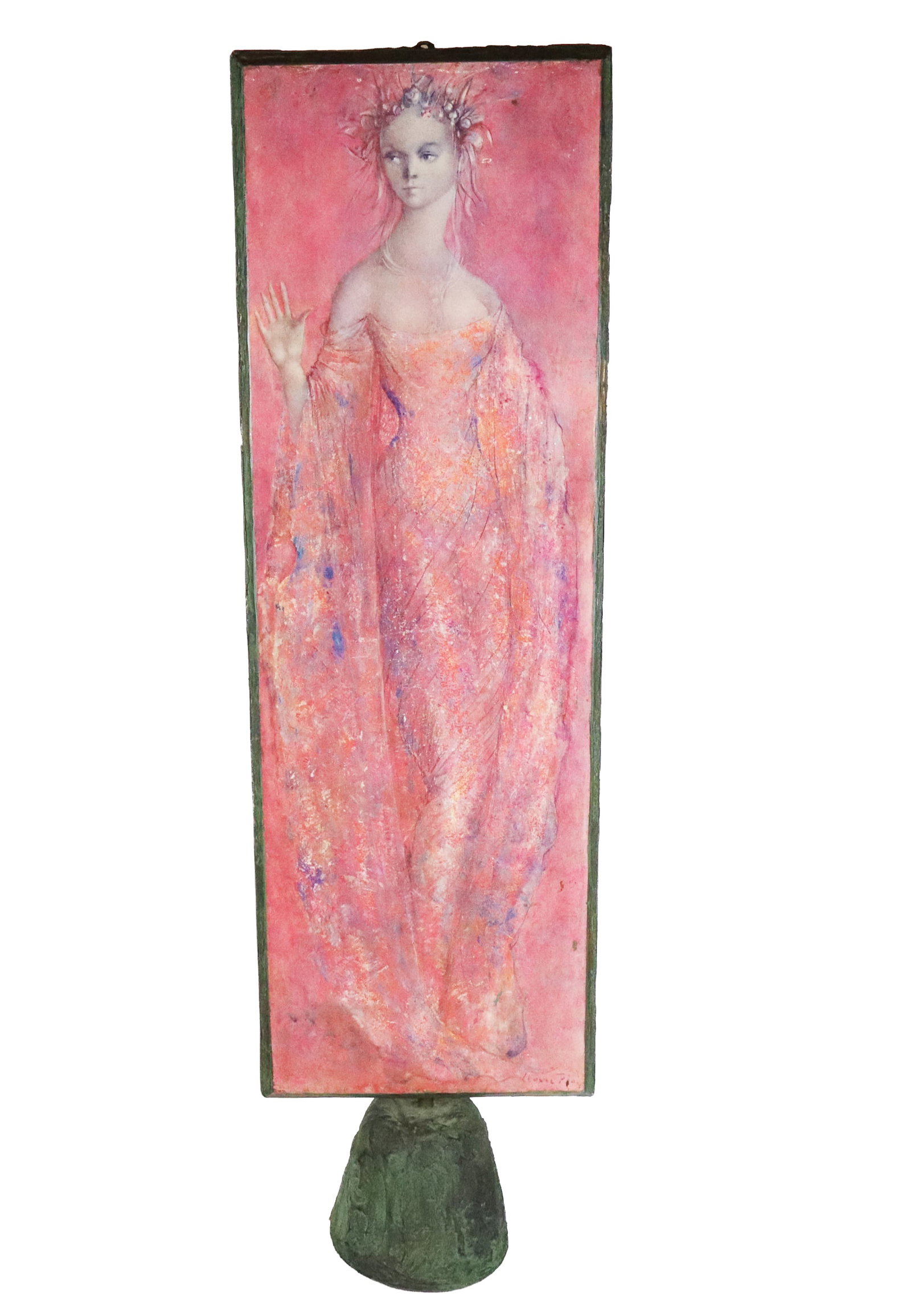 Leonor FINI "Melita" Sculptural Print: Leonor Fini (Argentina, 1907-1996) print of Melita I and II mounted on a bronzed framed tablet with a bronzed base, each print with Fini's printed signature and NYGS to lower. [37.5" H x 10.5" W x 6.5