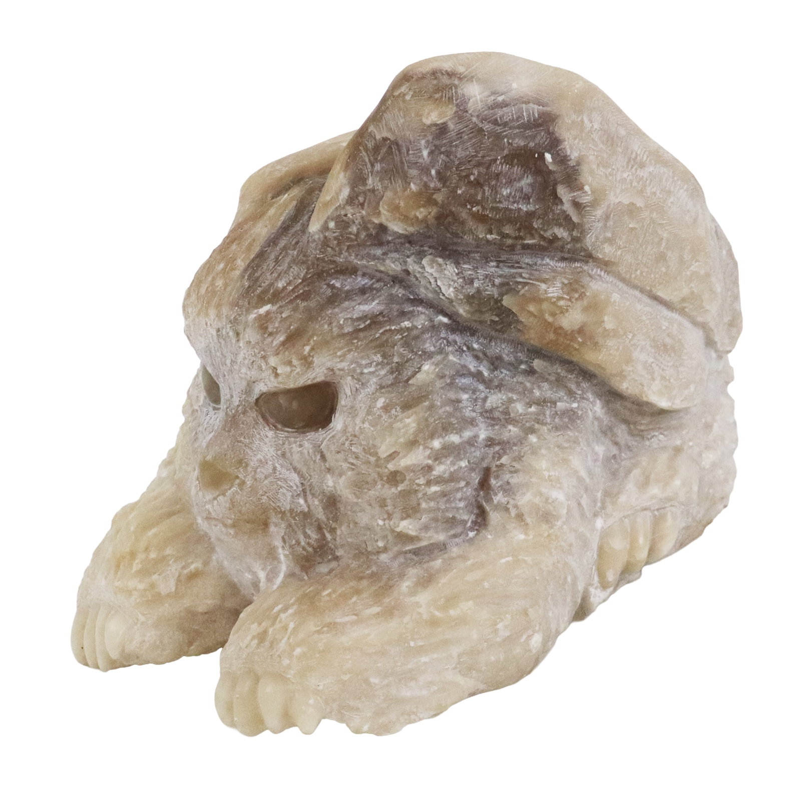 Ailene FIELDS Carved Alabaster Rabbit: Ailene Fields (American, b. 1948) carved marble sculpture of a rabbit, with carved and polished details, unsigned. [8" H x 8" W x 11" D]. Condition is good. From the esteemed collection of Neil Zukerm