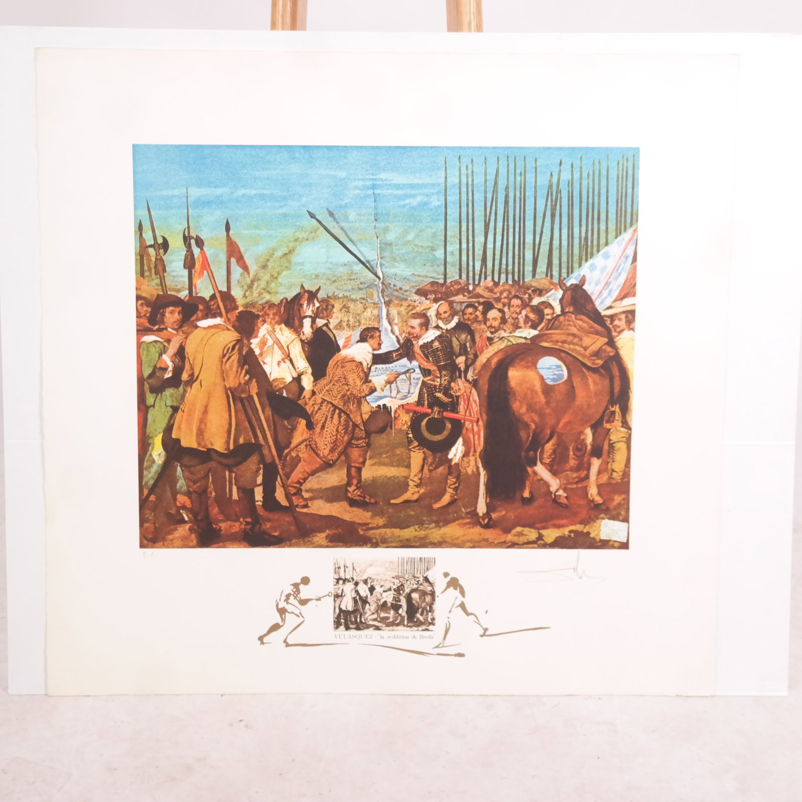 Salvador DALI: "Velazquez / de Breda" - Lithograph: Lithograph in colors on Arches paper, "Velazquez / La Reddition de Breda" from the series "Changes in Great Masterpieces" published by Sidney Z. Lucas, 1974. Pencil signed lower right "Dali" and numbe