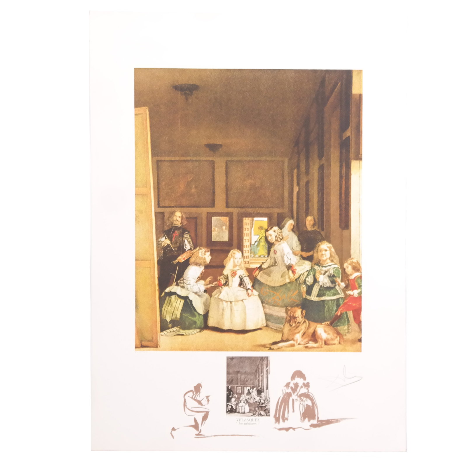 Salvador DALI: "Velazquez / Menines" - Lithograph: Lithograph in colors on Arches paper, "Velazquez / Les Menines" from the series "Changes in Great Masterpieces" published by Sidney Z. Lucas, 1974. Pencil signed lower right "Dali" and numbered lower 