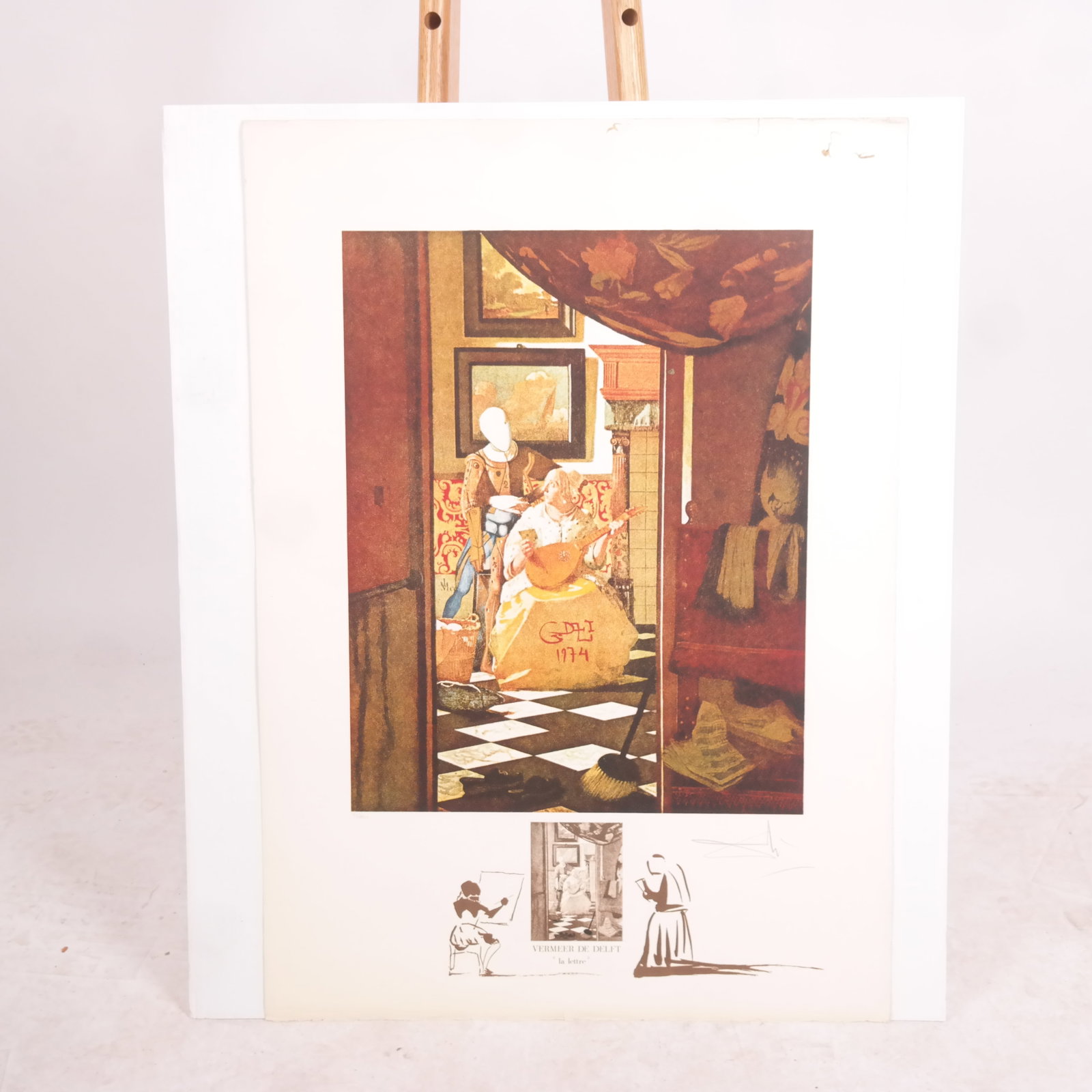 Salvador DALI: "Vermeer / La Lettre" - Lithograph: Lithograph in colors on Arches paper, "Vermeer de Delft / La Lettre" from the series "Changes in Great Masterpieces" published by Sidney Z. Lucas, 1974. Pencil signed lower right "Dali" and numbered l