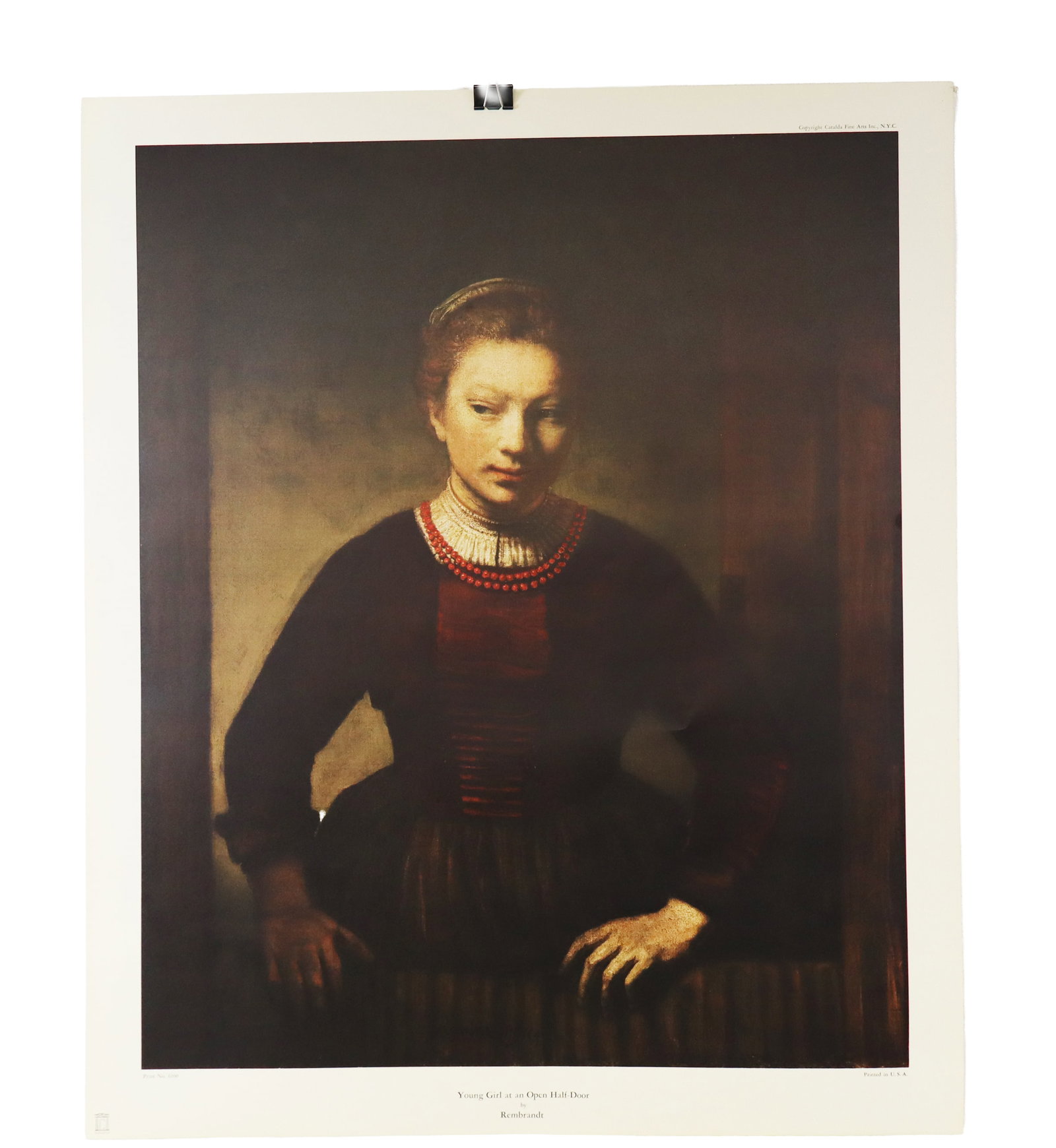 50+ Rembrandt Reproduction Art Prints: Collection of 50+ reproduction art prints depicting "Young Girl at an Open Half-Door" by Rembrandt (1606-1669), Print. No. 6100, printed in the U.S.A., copyright Catalda Fine Arts, Inc., New York, wit