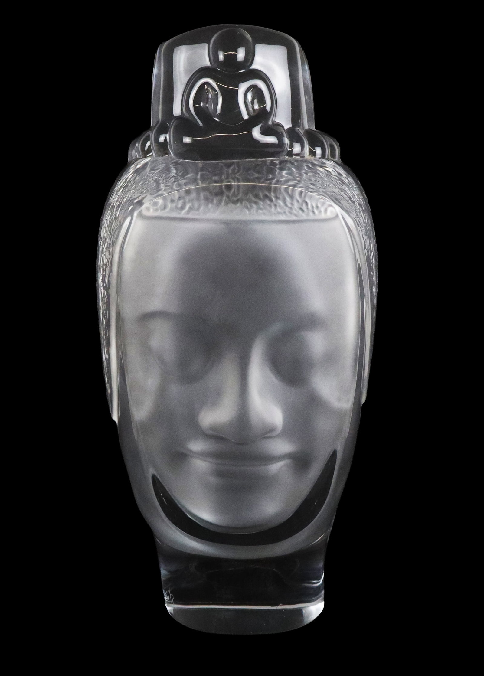 Ray ADZAK for Daum France Crystal Budda: Ray Adzak for Daumn France crystal Buddha head, 20th century, with clear and frosted details, signed Ray Adzak and marked Daum to lower. [14.5" H x 7" W x 3" D]. Condition is good.