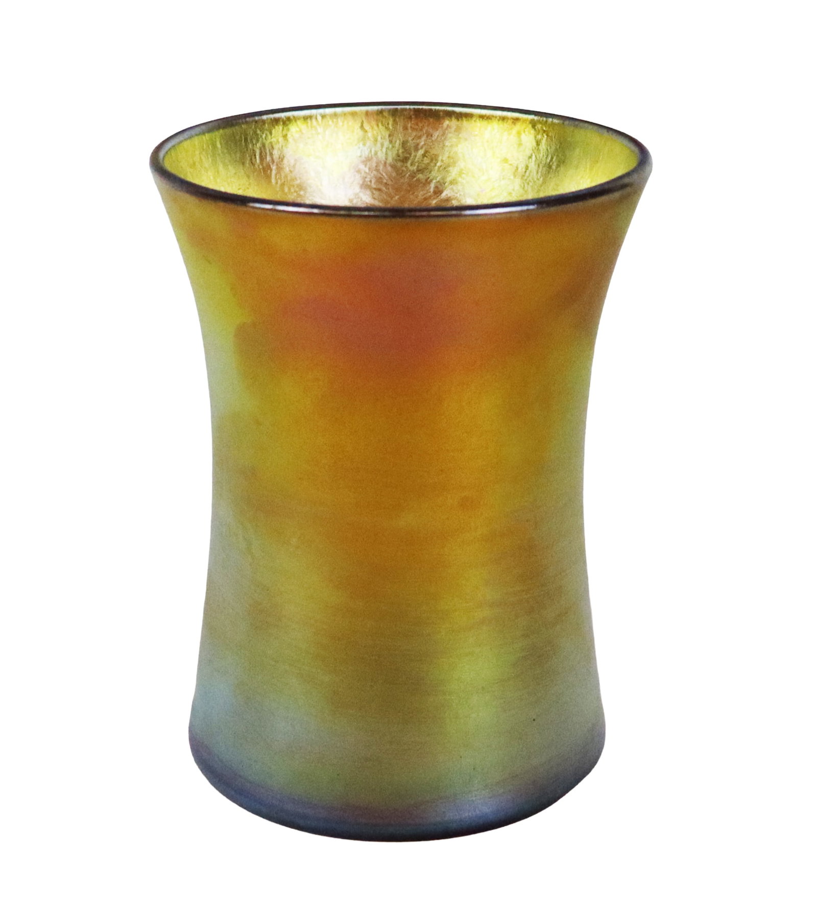 Louis Comfort Tiffany Favrile Glass Tumbler: Louis Comfort Tiffany favrile glass tumbler, early 20th century, marked L.C.T. and Favrile to base. [4.25" H x 3" Diameter]. Condition is good.