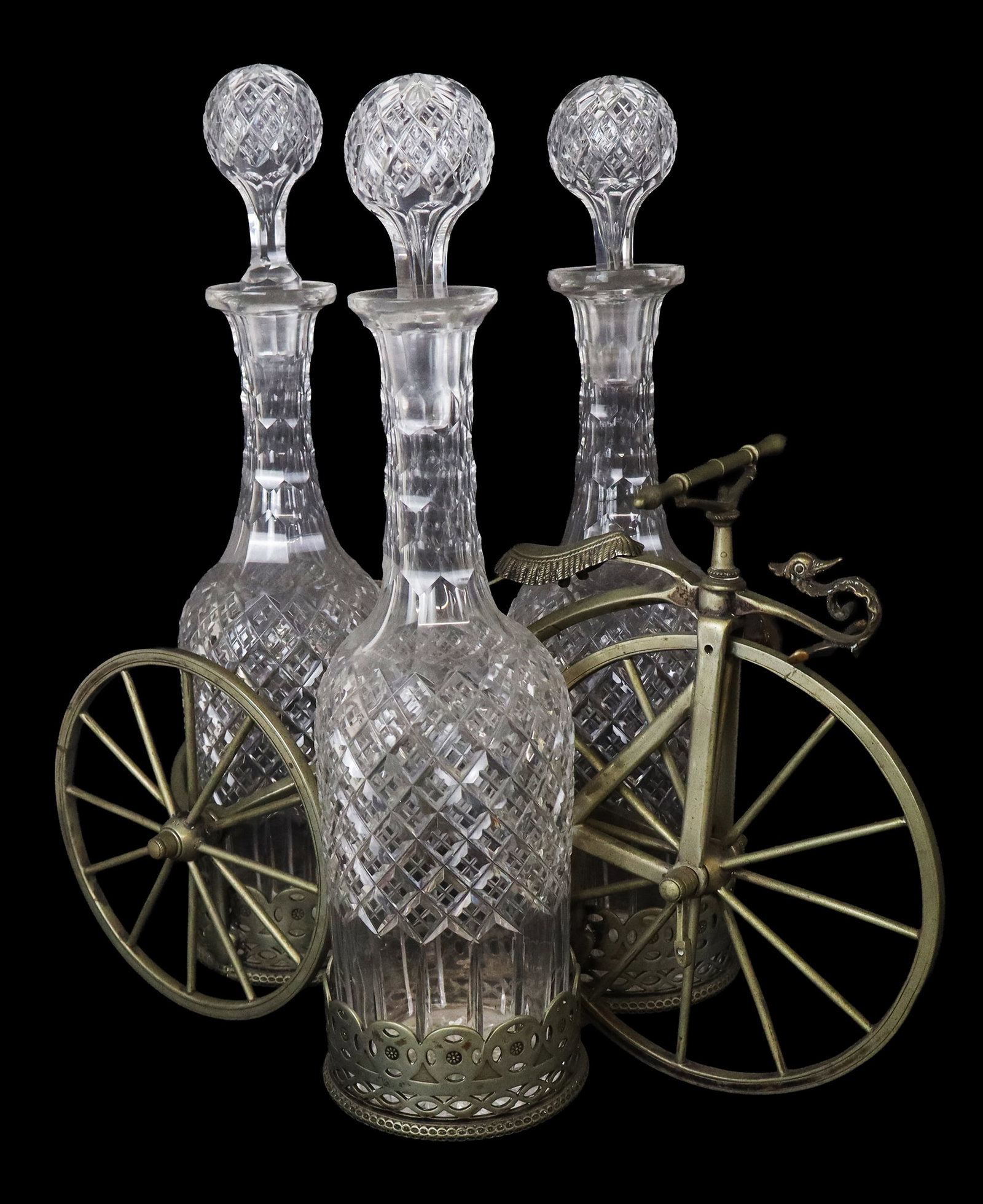 Crystal Cordial Set in a Pewter Bicycle Form Caddy (1 of 19)