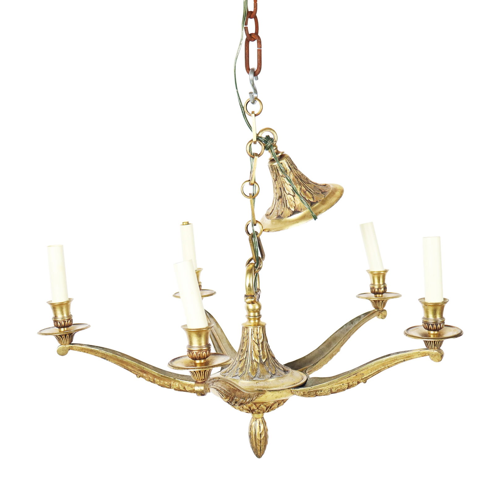 French Empire Gilt Metal Five-Light Chandelier (1 of 11)