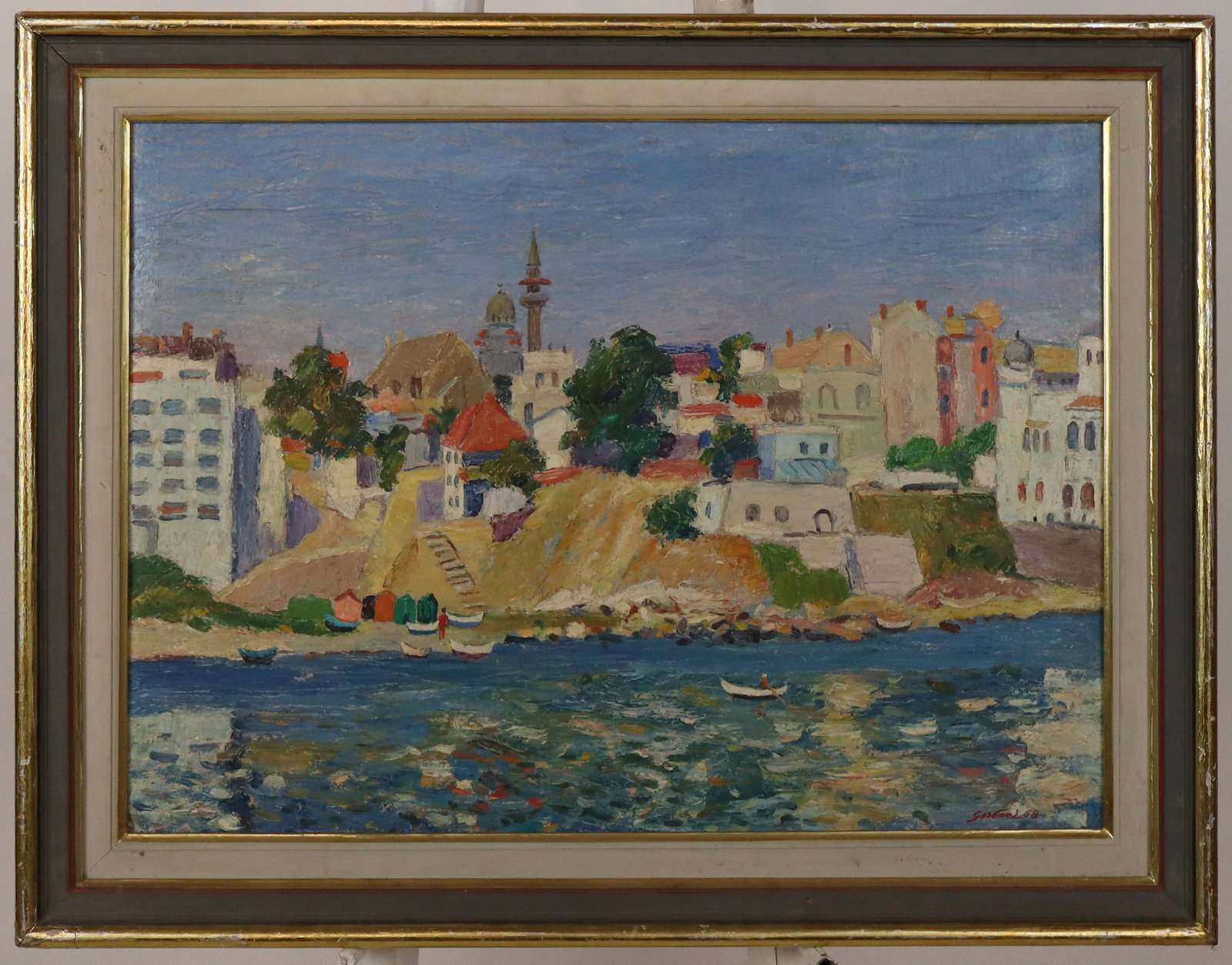 "Only Sun" Signed Oil on Panel Harbor Scene (1 of 10)