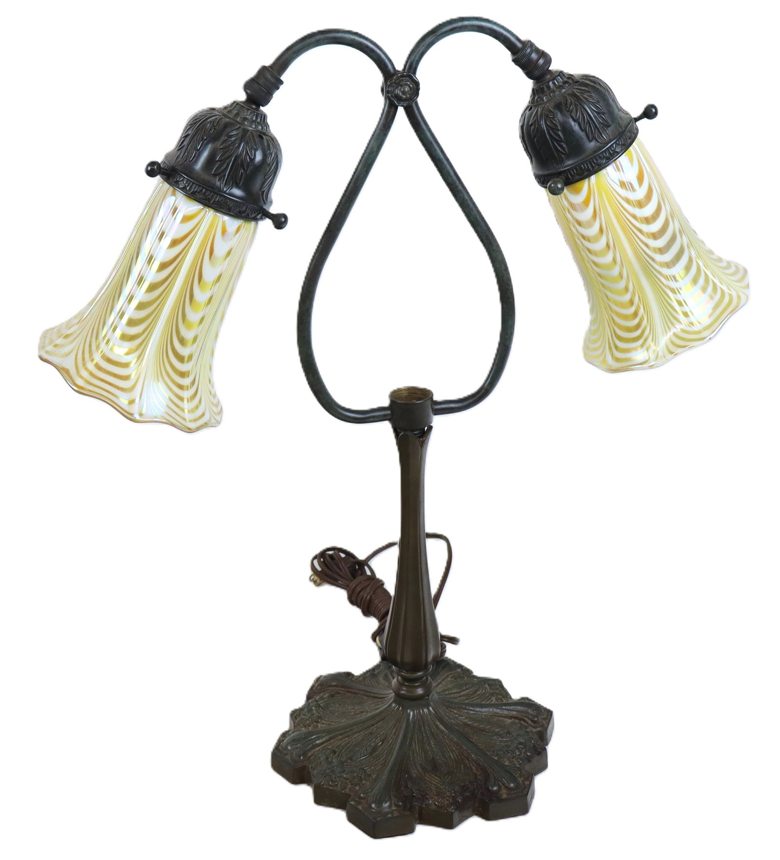 Two-Arm Table Lamp with Feathered Glass Shades (1 of 13)