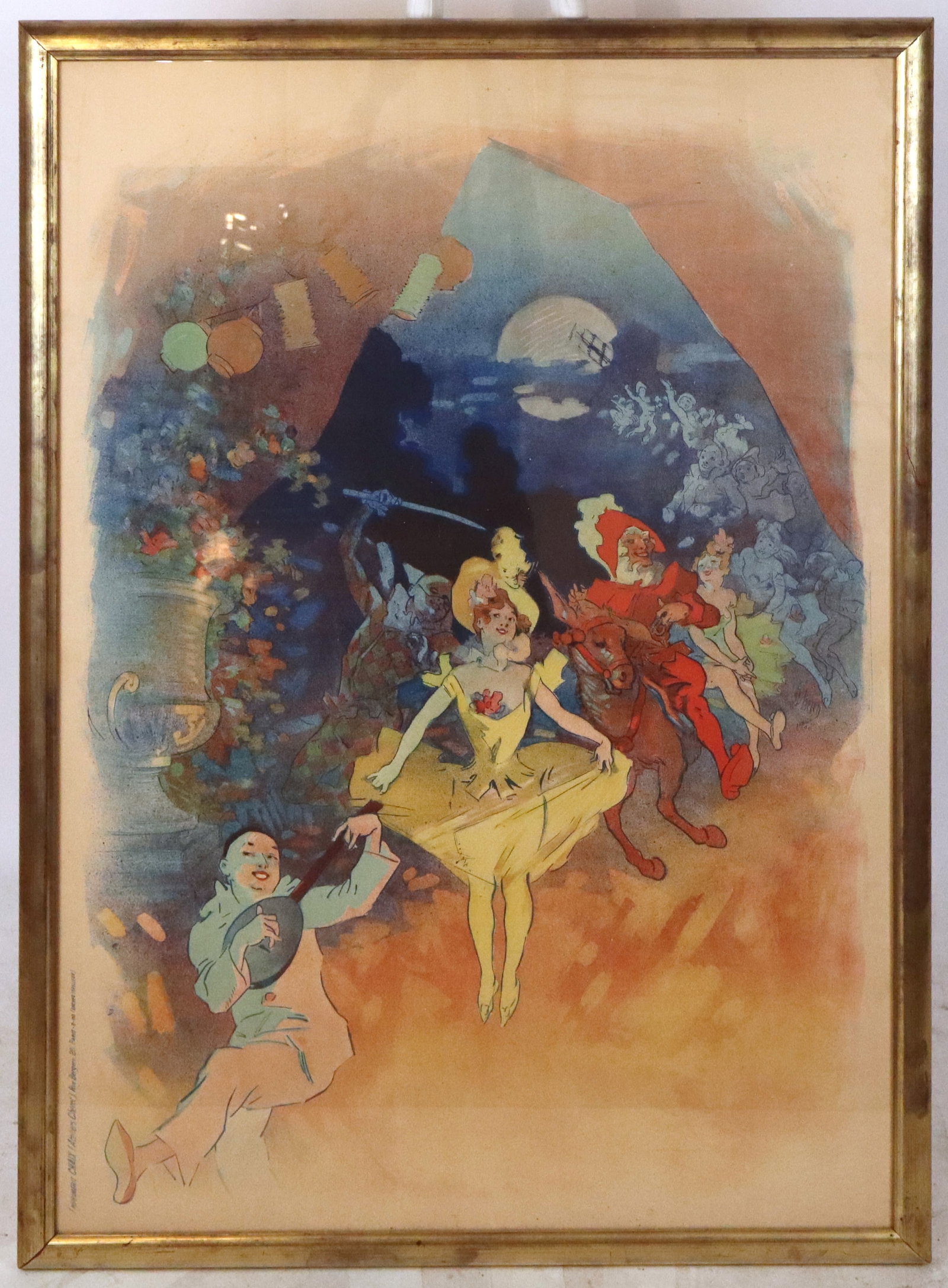 Jules CHERET Le Musee Grevin Poster: Jules Cheret (France, 1836-1932) Art Nouveau Musee Grevin marionette stone lithograph poster with Cherrete, Pierrot and a harlequin, marked Imppremiere Chaix (Ateliers Cheret) Rue Bergere 20 to lower,