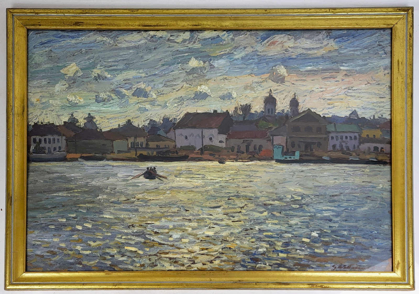 Oil on Panel Harbor Scene with Boat (1 of 13)
