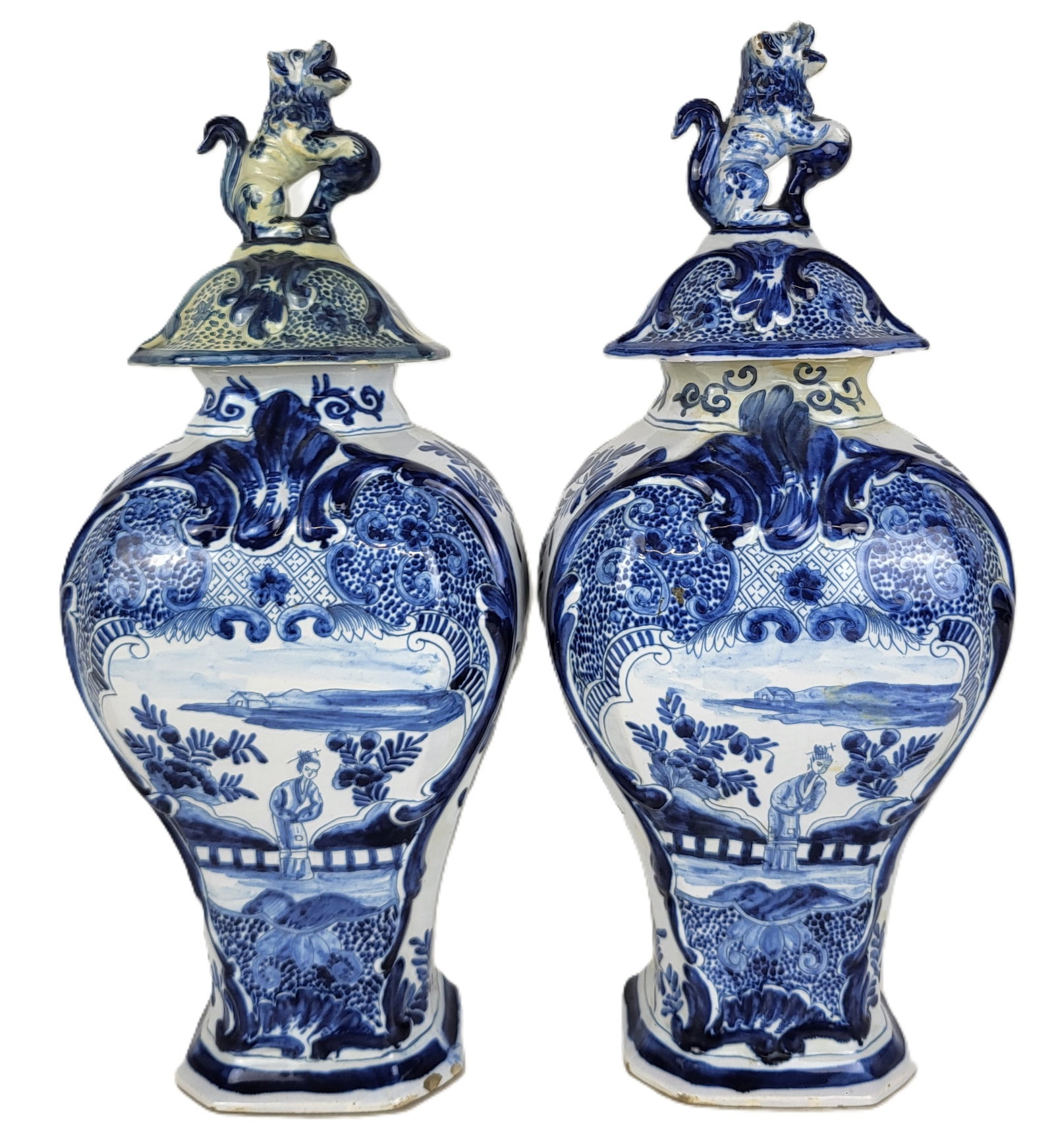 Pair of Delft Faience Covered Urns (1 of 19)