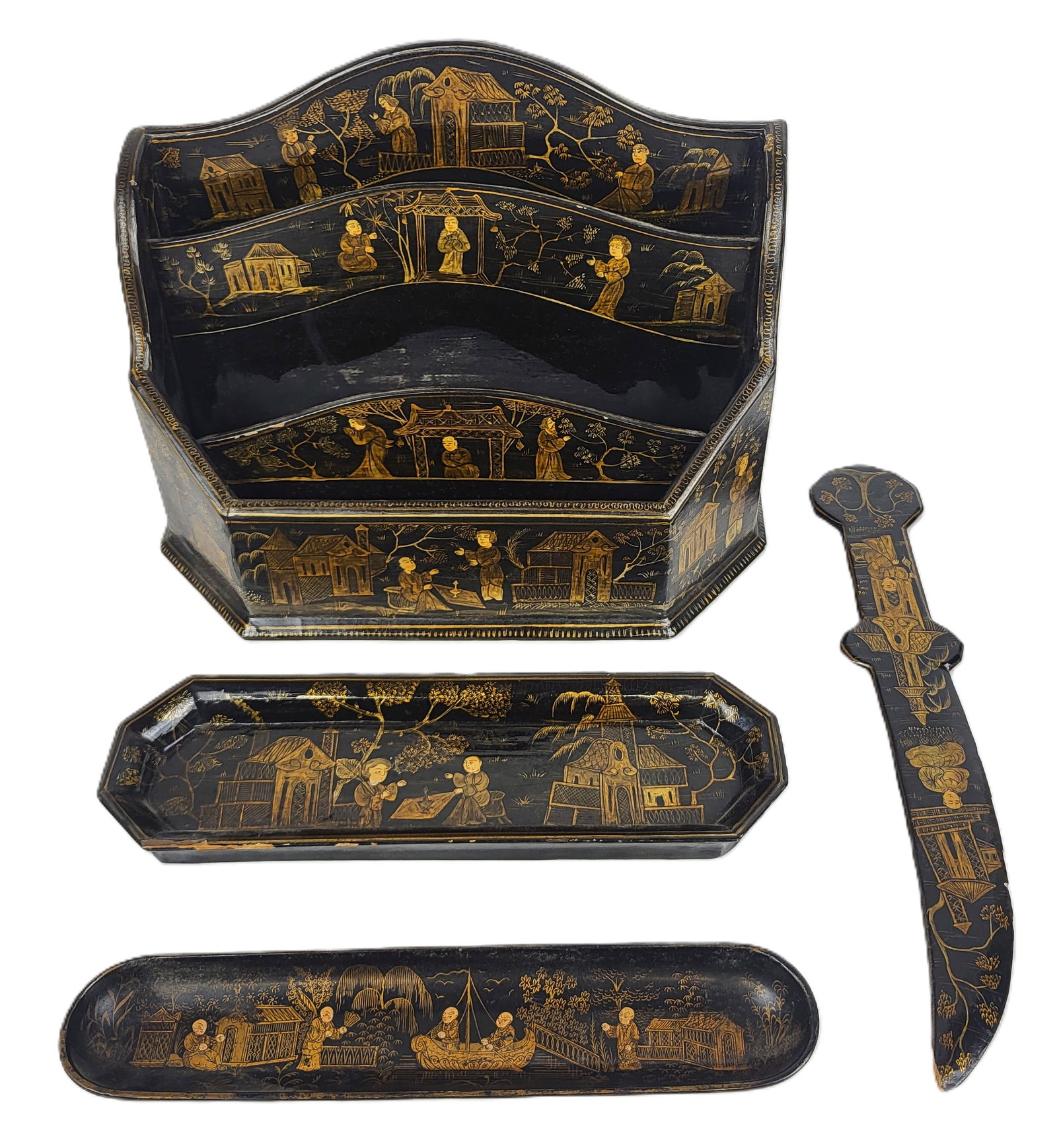 Victorian Papier Mache Chinoiserie Desk Set, 4 (1 of 16)