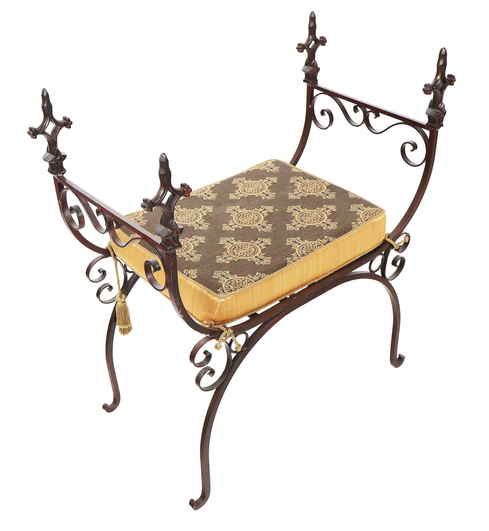 Iron and Upholstered Cerule Stool (1 of 9)
