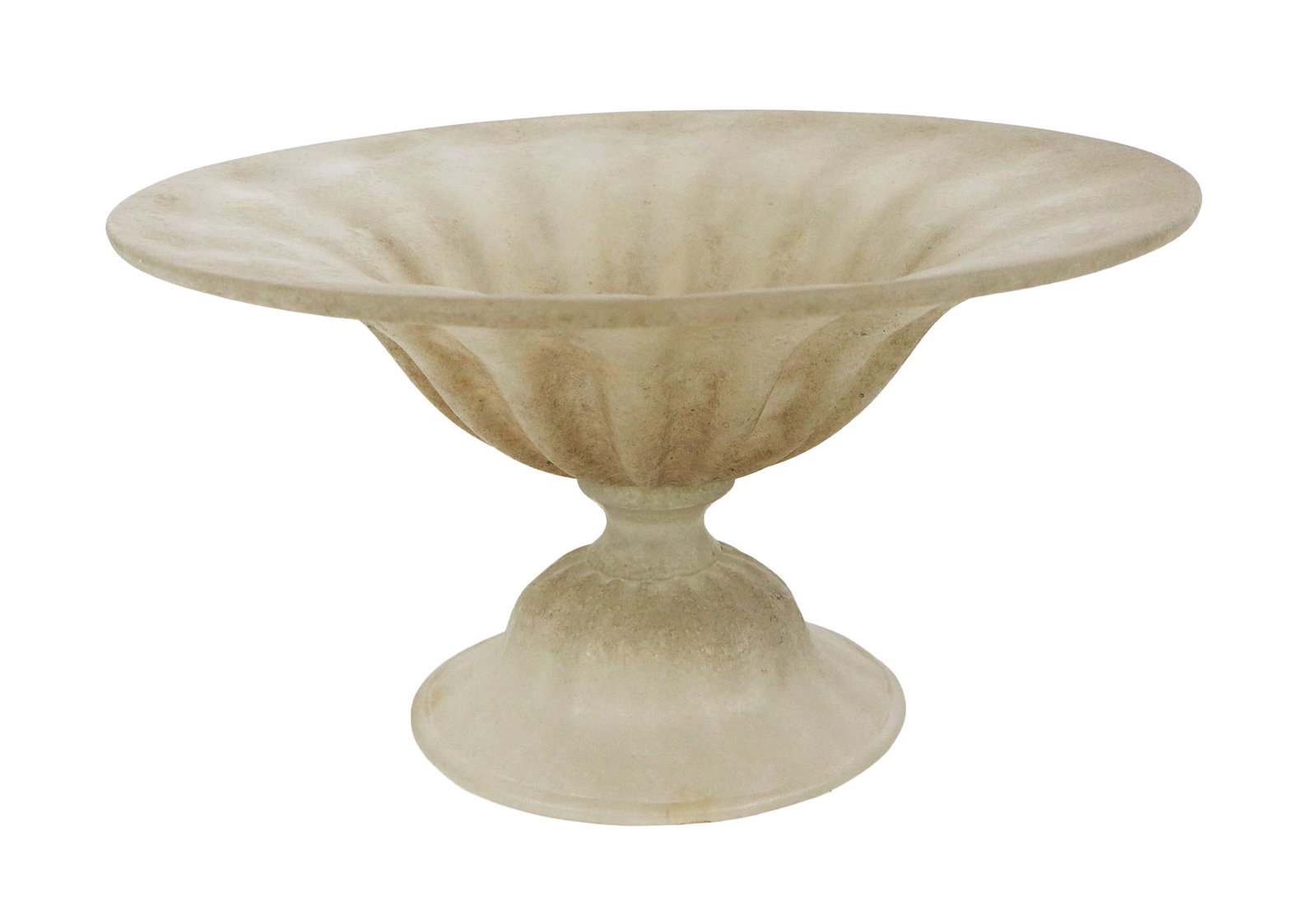Iridescent Glass Center Bowl: Iridescent glass center bowl, 20th century, on a foot, unmarked. [8.5" H x 15.5" Diameter]. Condition is good.