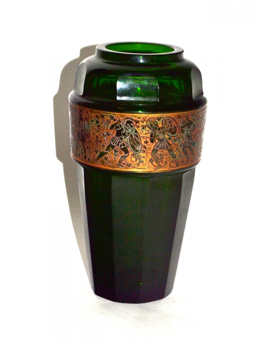 Moser Faceted Emerald Green Glass Vase - 2