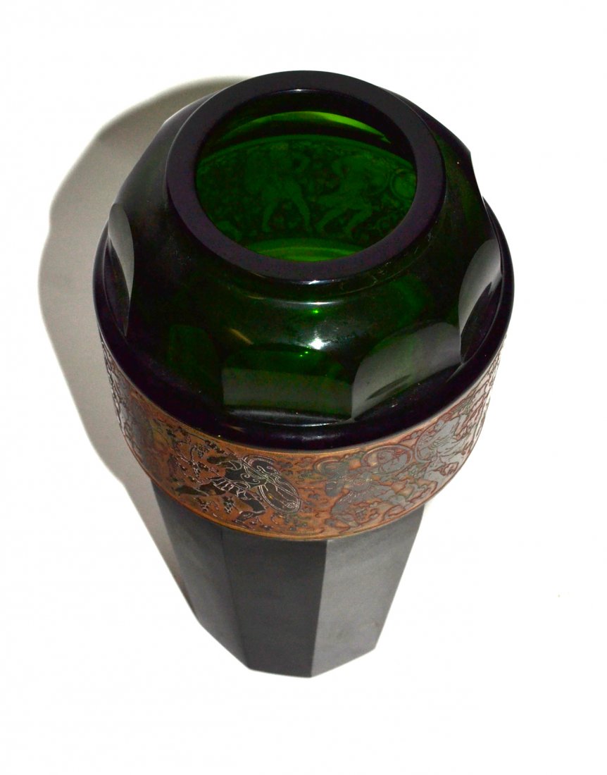 Moser Faceted Emerald Green Glass Vase - 3