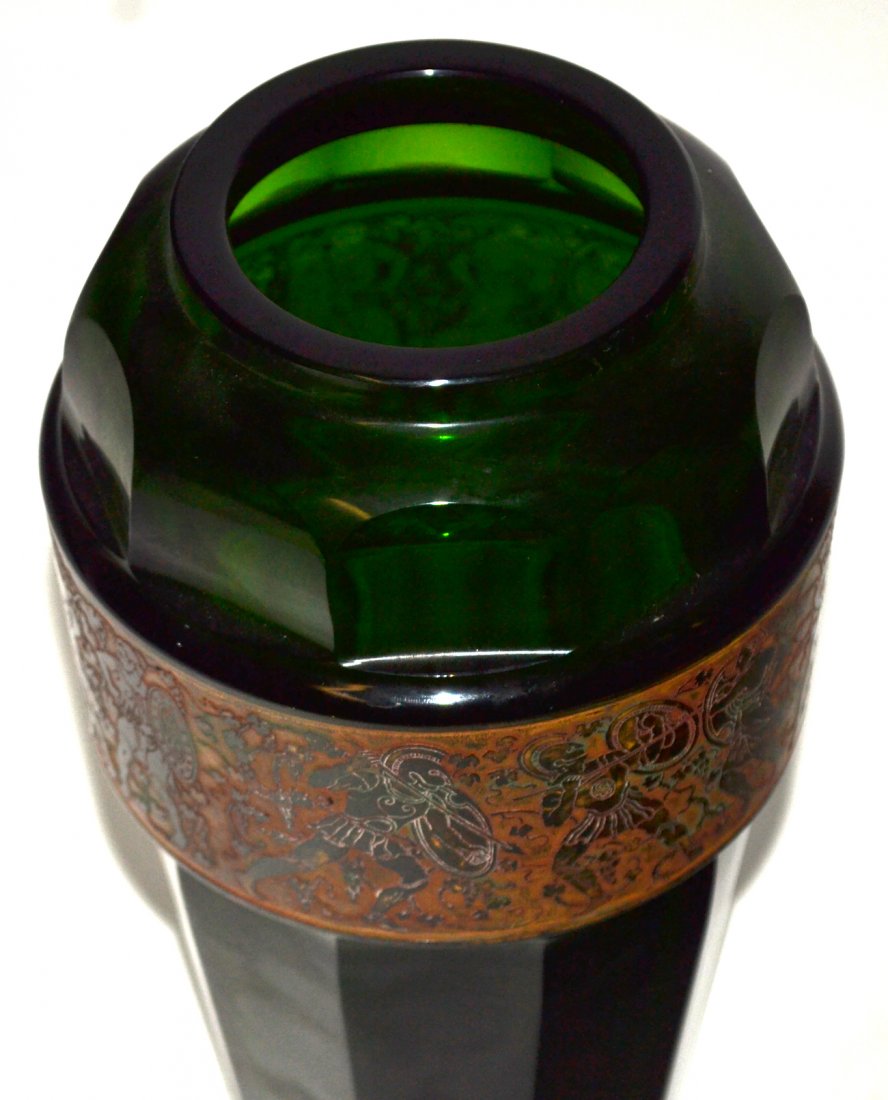 Moser Faceted Emerald Green Glass Vase - 6