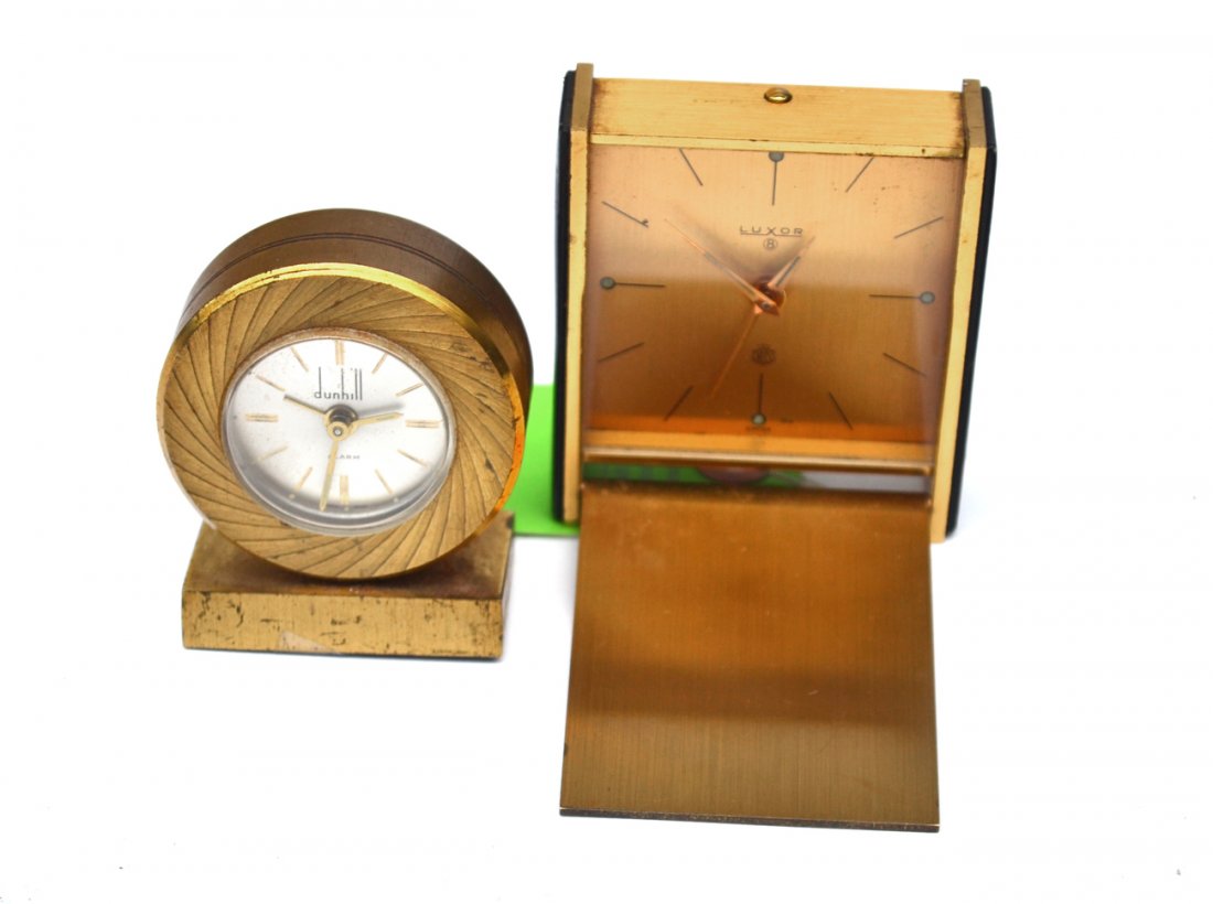 Dunhill, Luxor, Two Clocks: Two modern travel clocks by Dunhill, Luxor. [2 1/2" x 3" Tallest]