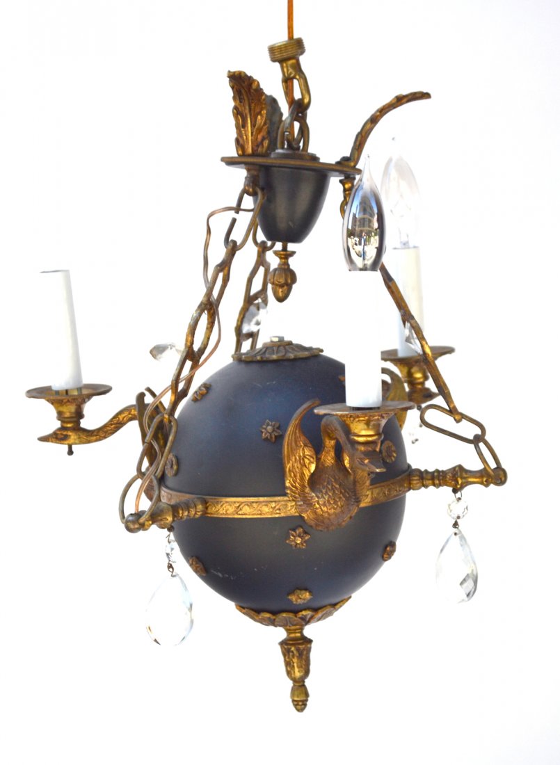 Empire 3 Light Fixture: Bronze swan form hall fixture, rosette appliques. [12" x 21" approx]