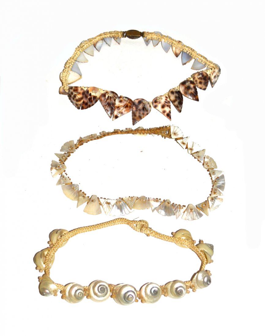 Three Vintage Seashell Necklaces: Three vintage c. 1920's seashell necklaces.