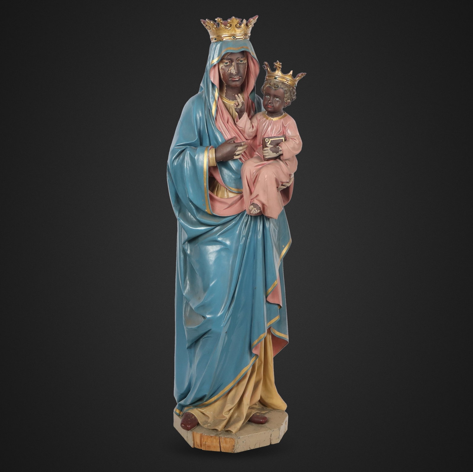 Mary and Jesus Polychromed & Carved Wood Sculpture (1 of 14)