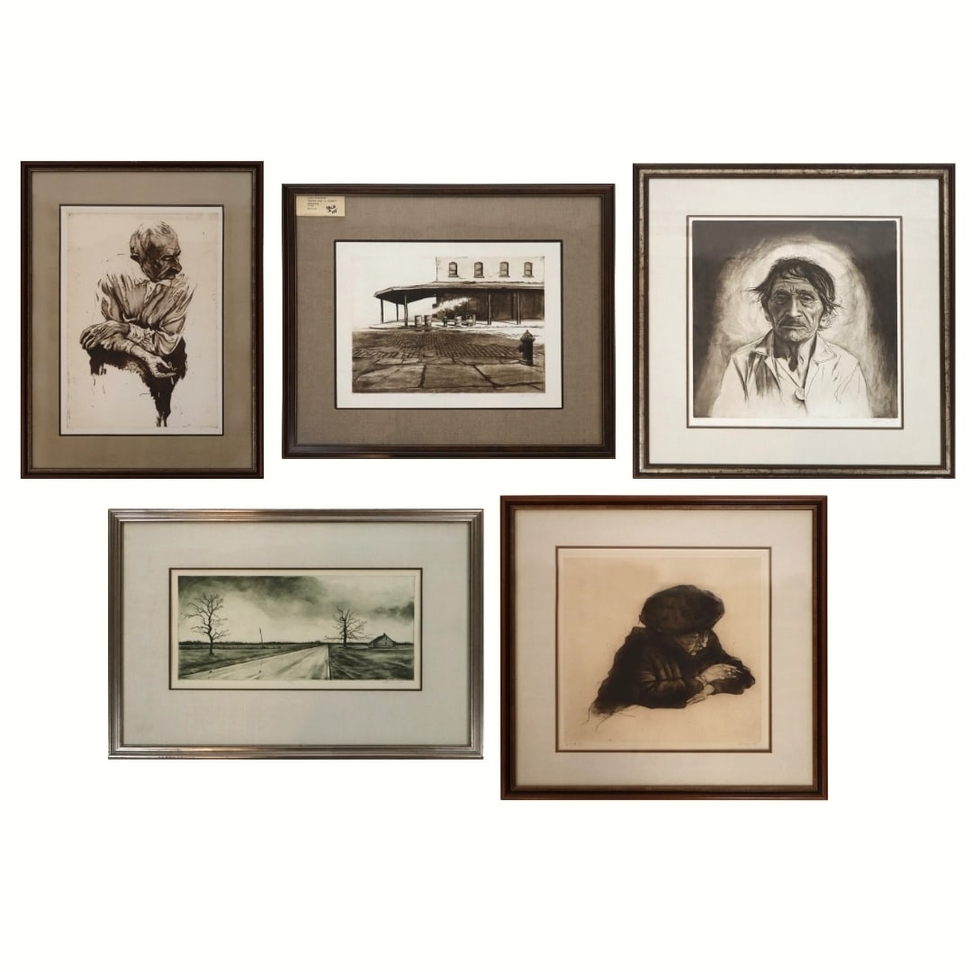 Harry MCCORMICK, Five Framed Etchings: Harry McCormick (American, born 1942) "Concentration," etching, edition 82/180, signed, titled, and editioned in graphite to lower margin, in a frame. [Framed: 32" H x 23.25" W]; Harry McCormick (Amer
