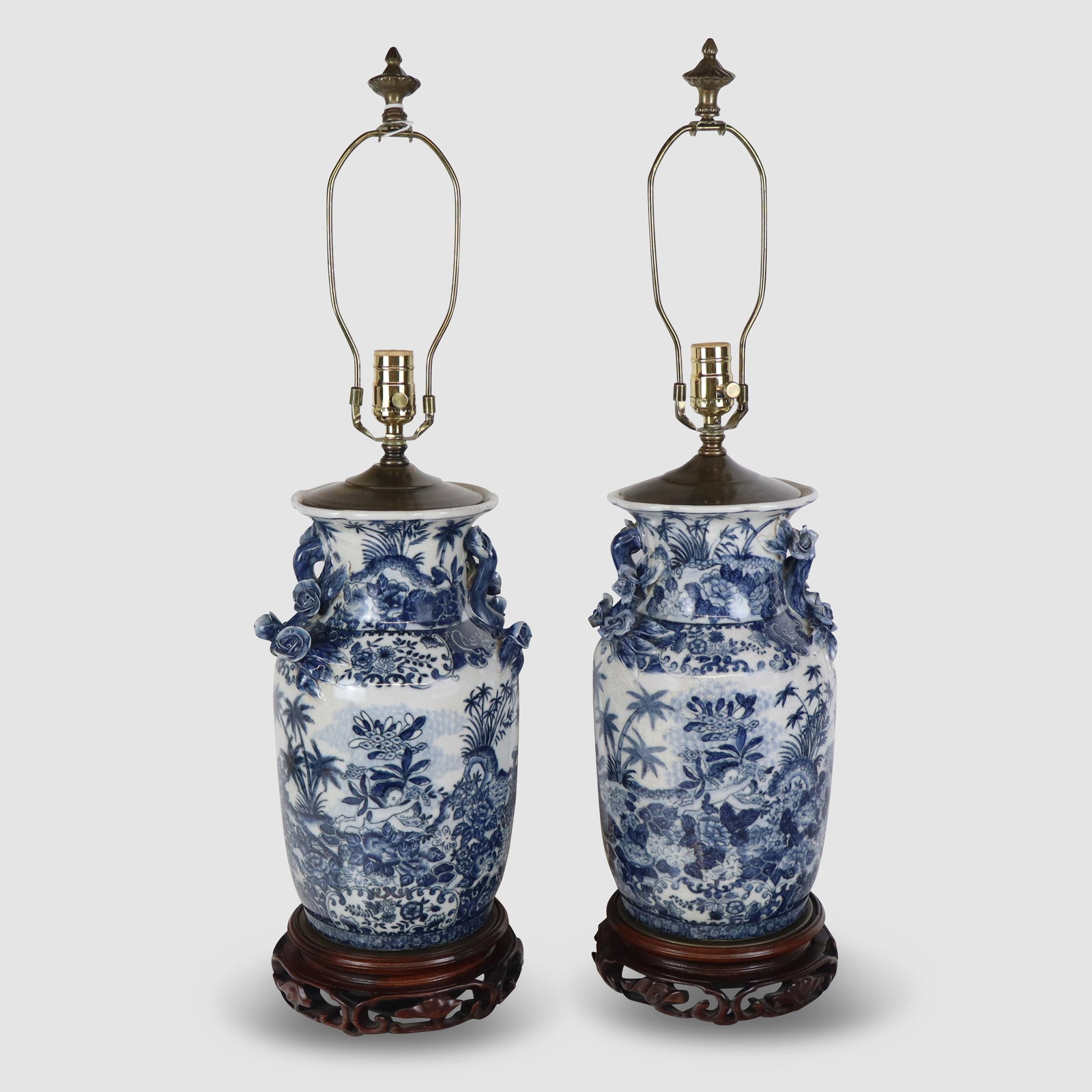 Pair of Chinese Qinghua decorated Vases as Lamps (1 of 8)