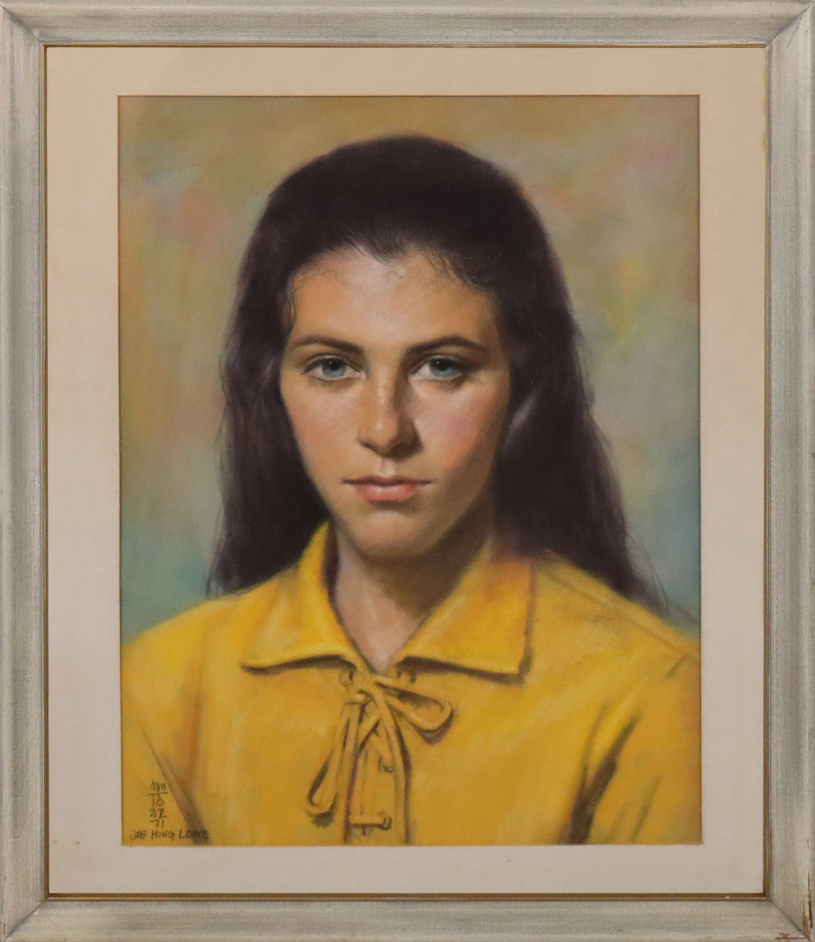 Joe HING LOWE Pastel Portrait of a Young Woman: Joe Hing Lowe (Chinese/American, 1933?2015) pastel portrait of a young woman, 1971, signed and dated to lower left, in a frame. [Framed: 19.5" H x 16" W]. Condition is good.