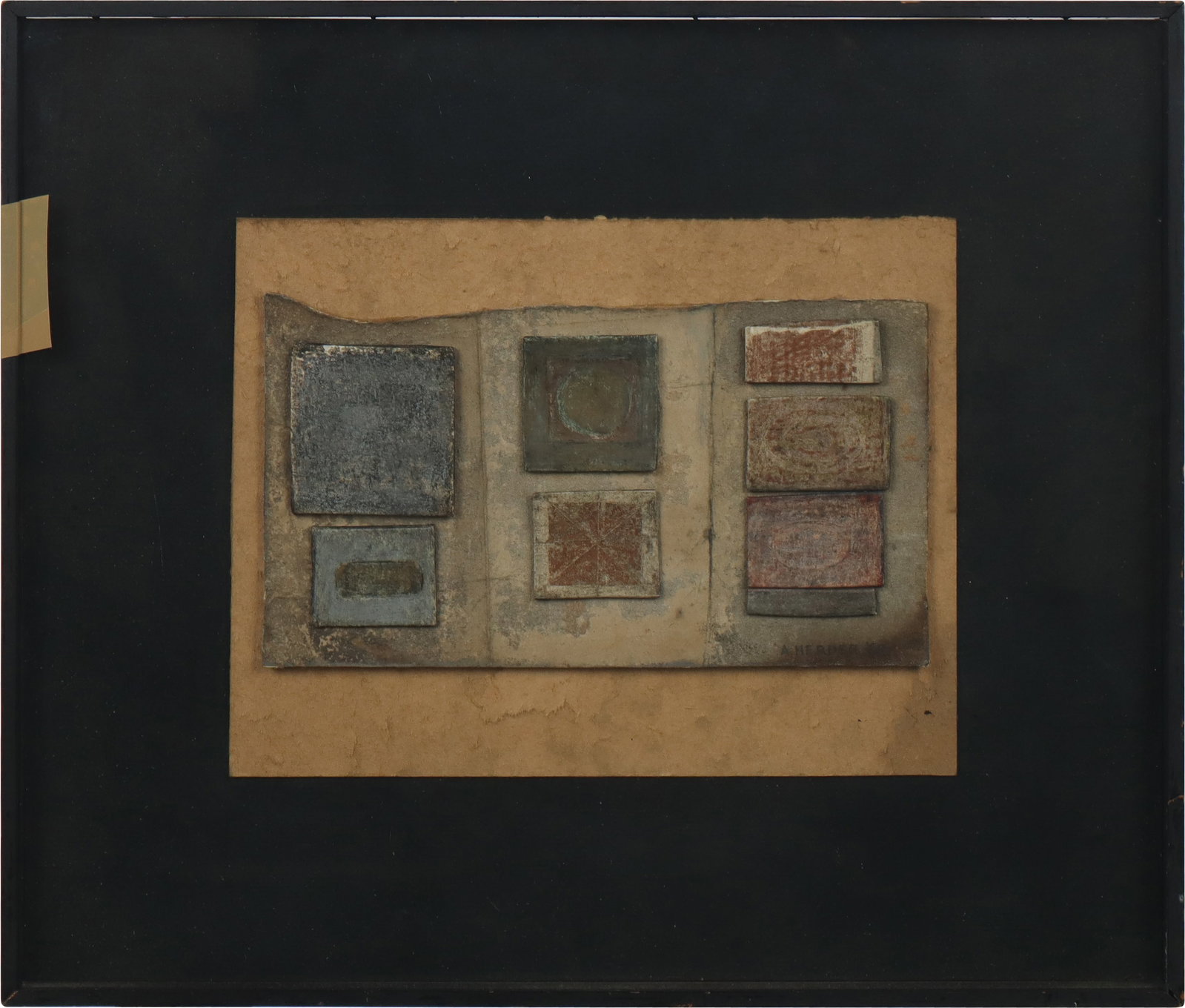 Addie HERDER Sculptural Paper Collage: Addie Herder (American, 1920-2009) sculptural paper collage, 1968, signed A. Herder and dated to lower right of work, in a frame, frame with inscription to verso. [Framed: 13.5" H x 16" W]. Condition 