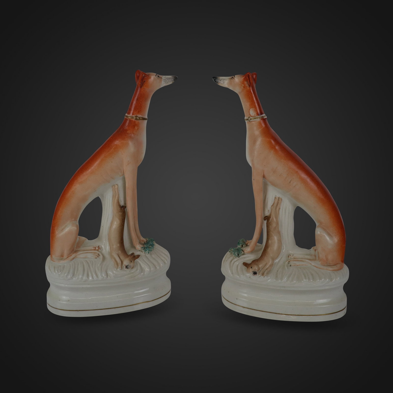 Pair of Staffordshire Porcelain Greyhounds (1 of 16)