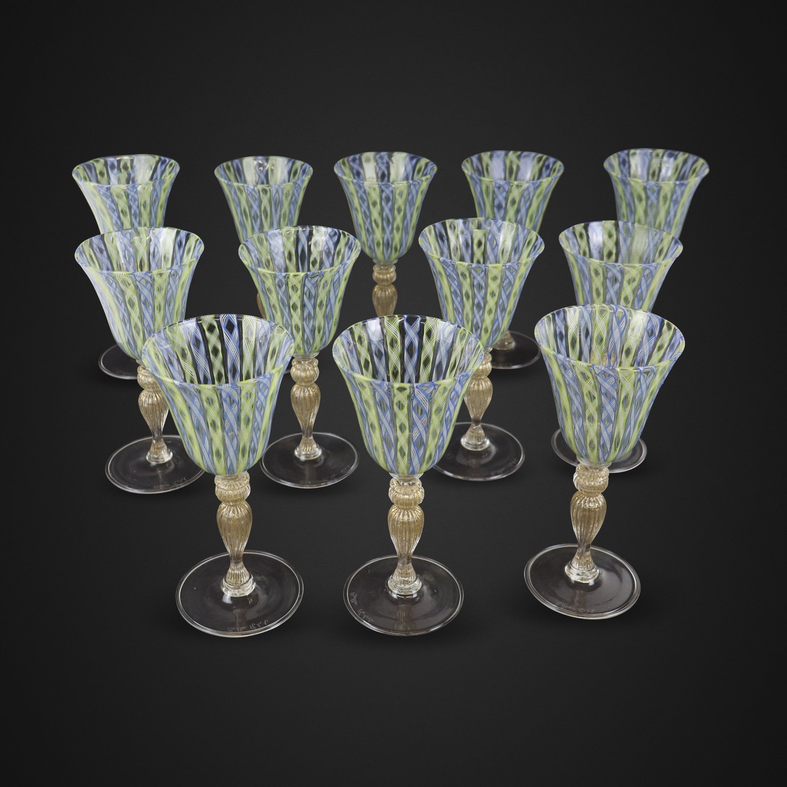 Set of 12 Murano Latticino Glass Goblets (1 of 10)