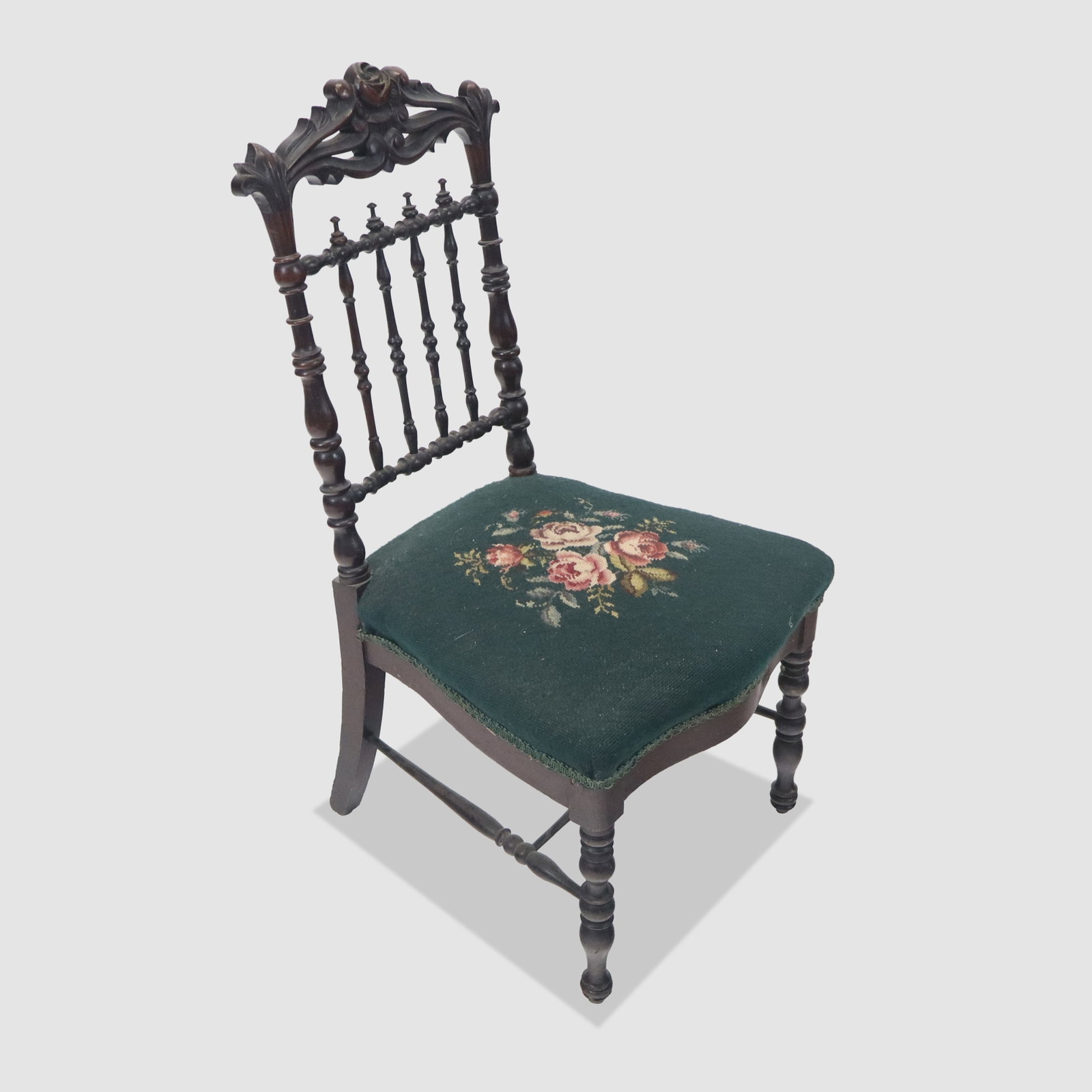 Victorian Carved Wood Chair with Needlepoint Seat (1 of 11)