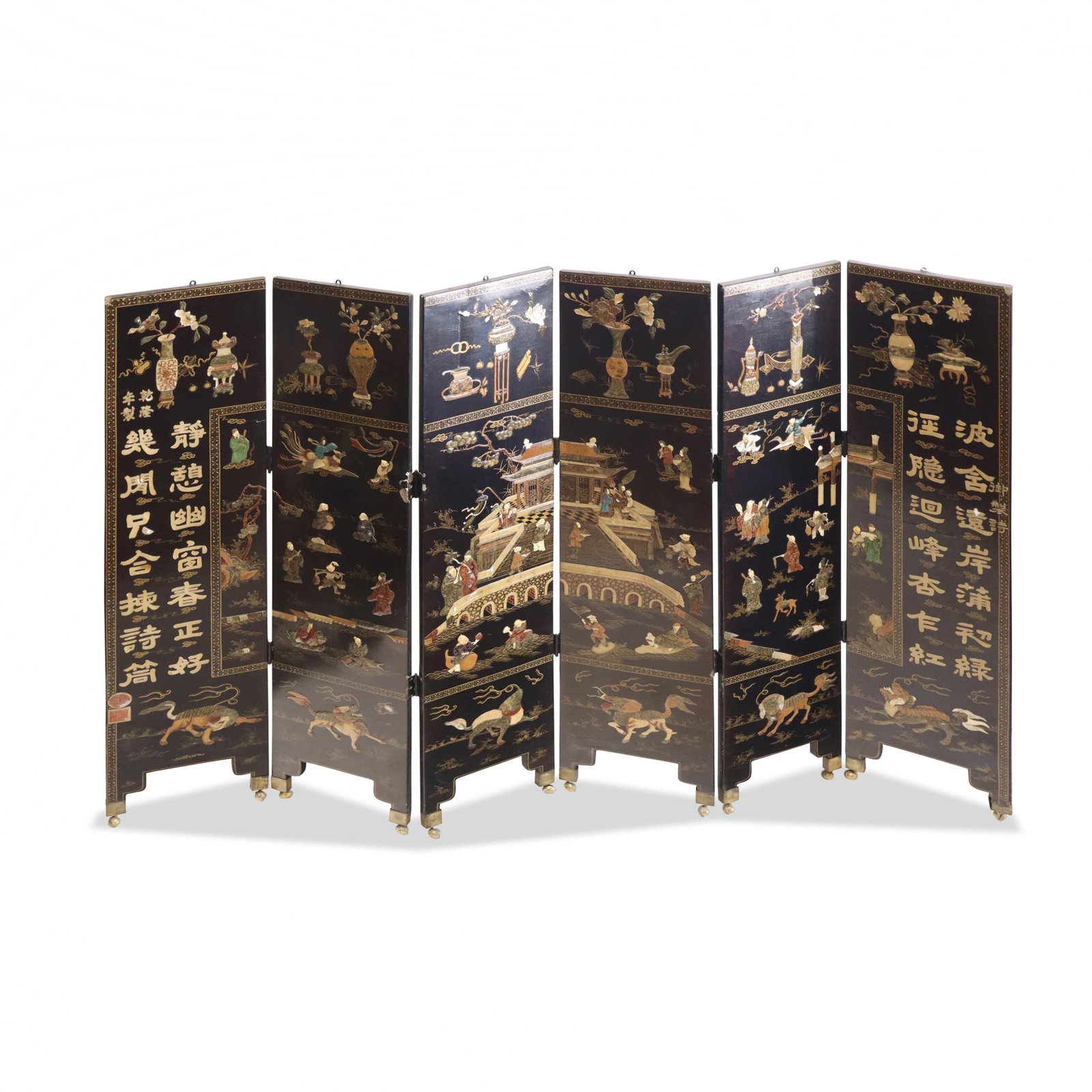 Chinese Painted & Stone Decorated Floor Screen (1 of 19)