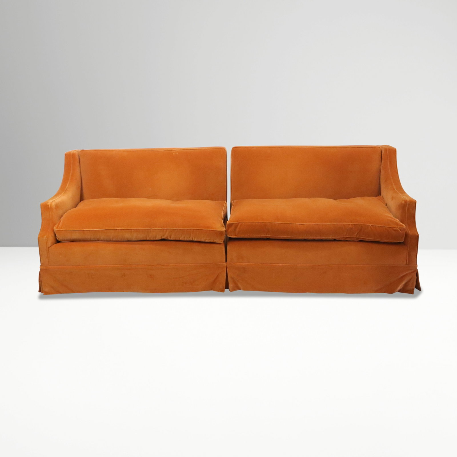 Orange Velvet Upholstered Couch (1 of 13)