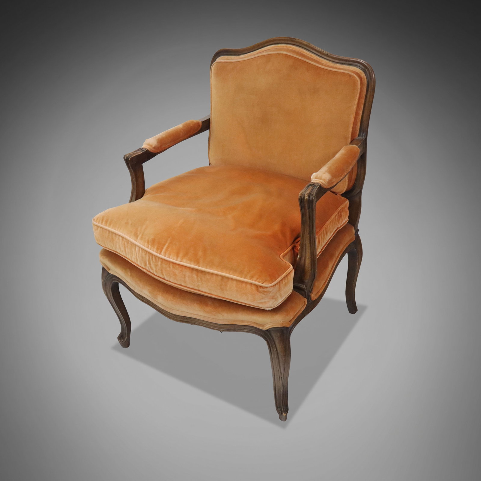 Louis XV Velvet Upholstered Fauteuil (1 of 9)