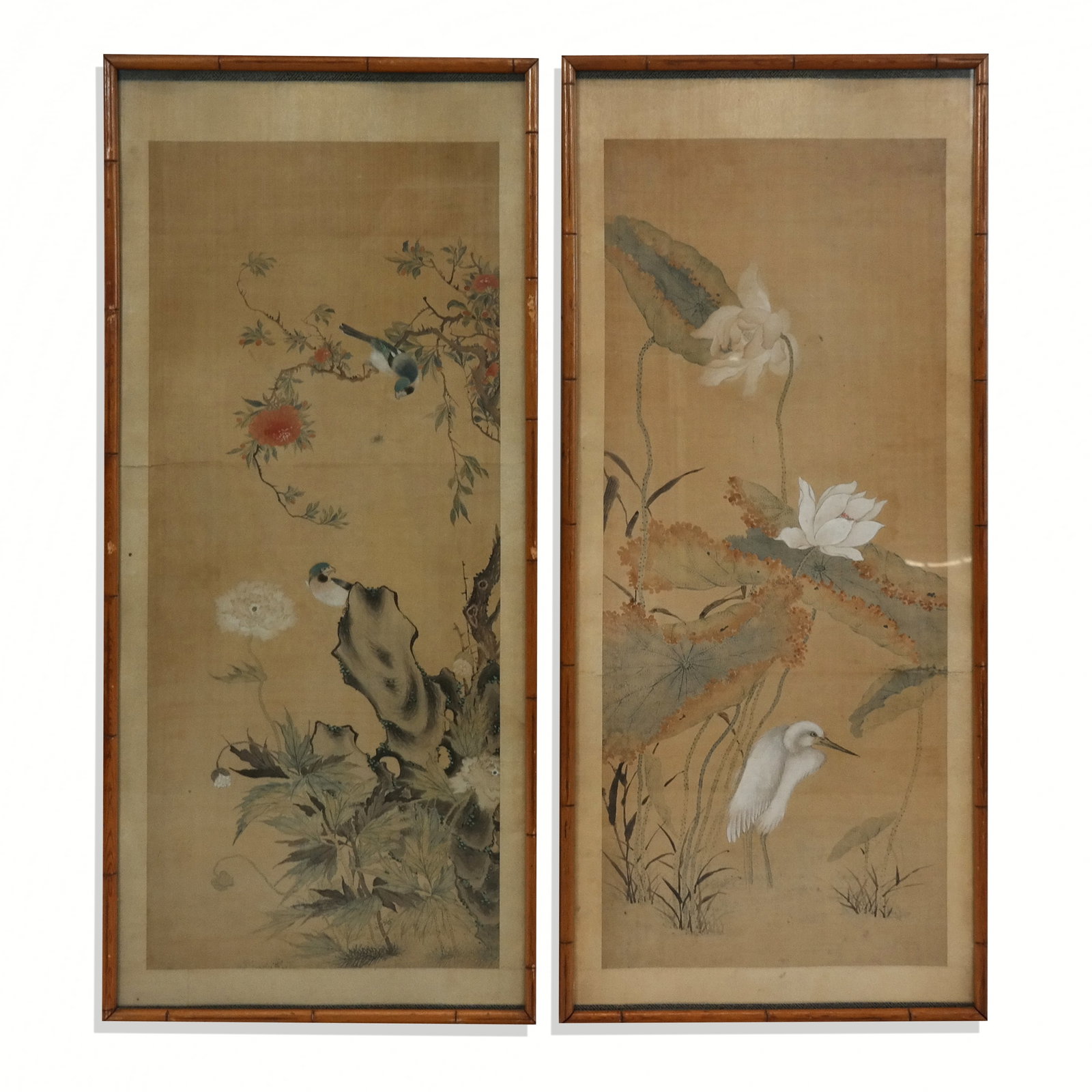 Pair of Chinese Ink on Silk Landscapes with Birds (1 of 15)