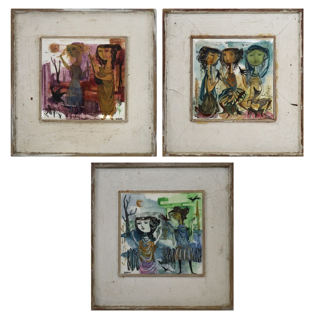Gertrude BARRER 3 Painted Ceramic Tiles, "Muses" (1 of 14)