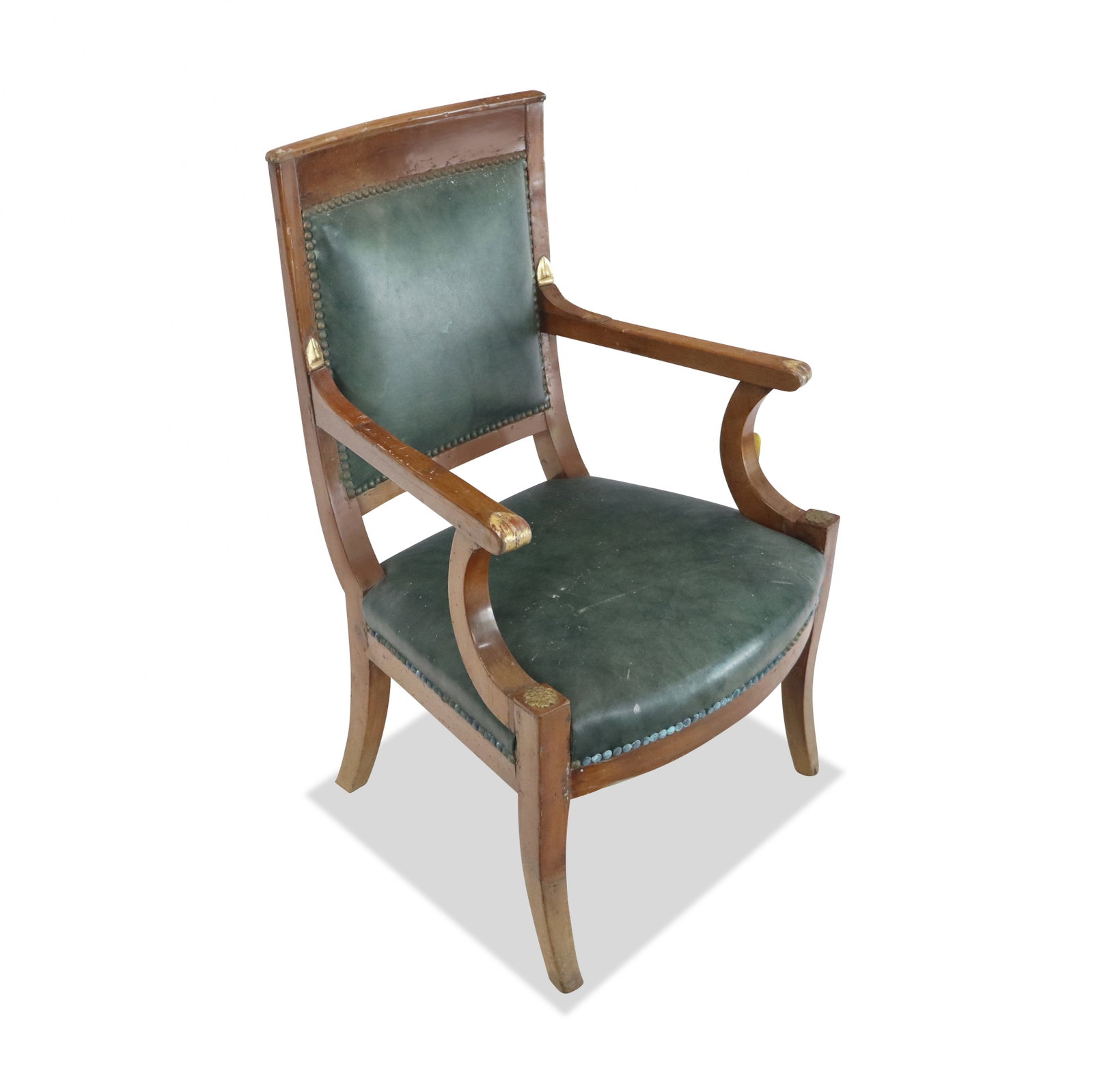 French Empire Style Walnut Leather Armchair (1 of 12)