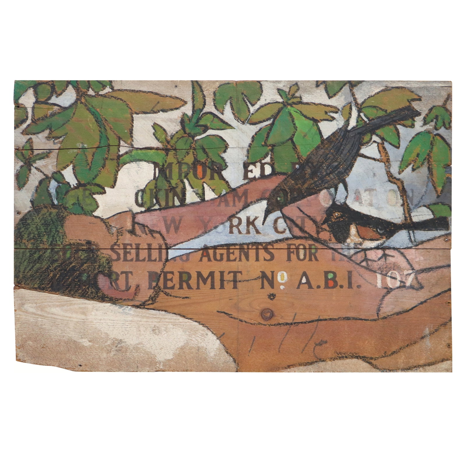 Folk Art Nude with Birds Painting on Sign: Folk Art nude painting, 20th century, on a wooden sign, depicting a figure with birds, unsigned. [11.5" H x 17.25" W]. Condition is good.