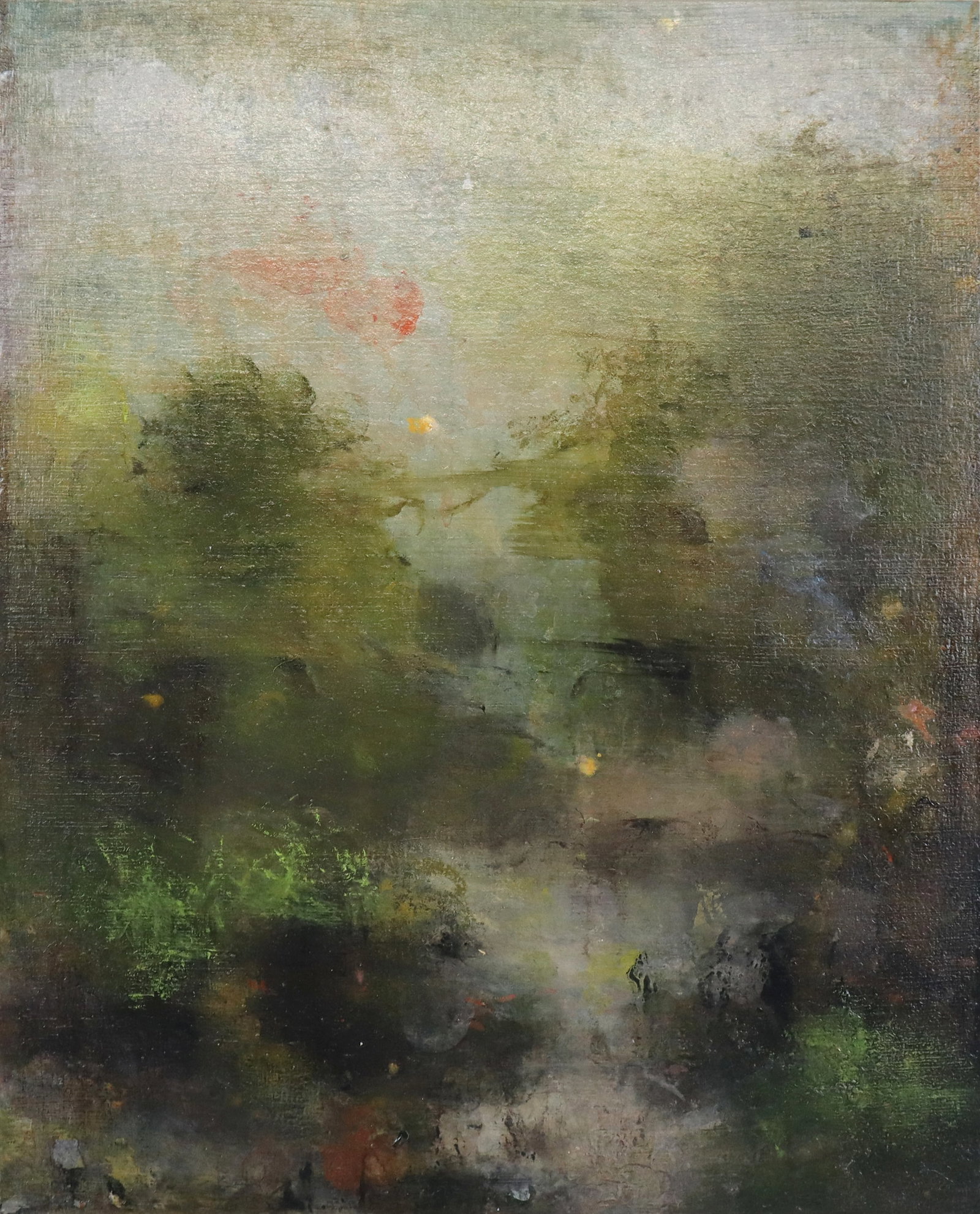 Tom LEAVER "In Passing" Oil on Panel: Tom Leaver (American, b. 1957) "In Passing" oil on panel, 2013, initialed and dated to verso with title and McKenzie Fine Art label to verso. [10" H x 8" W]. Condition is good.
