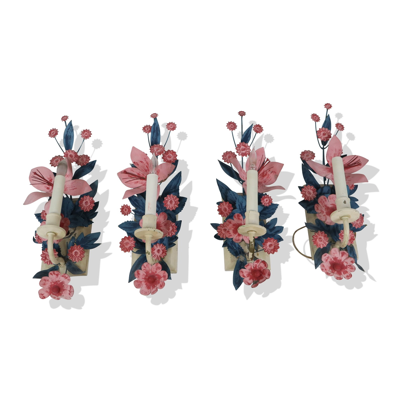 Four Floral Tole-Painted Sconces (1 of 9)