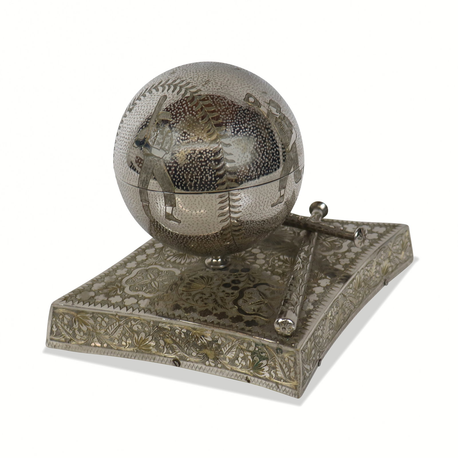 Unusual Silver Plate Baseball Music Box (1 of 11)
