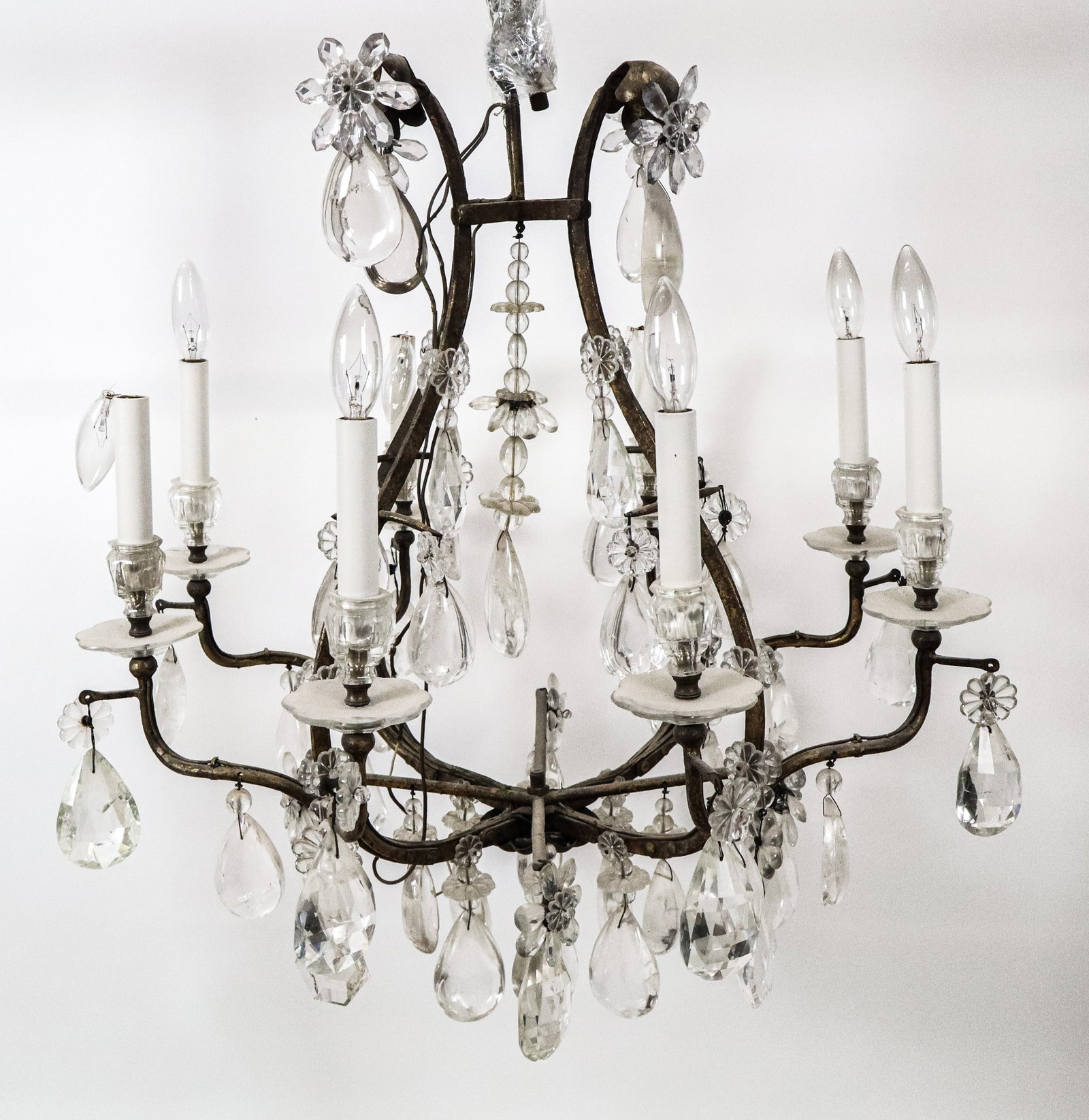 French Rock Crystal and Gilt Iron Chandelier (1 of 10)