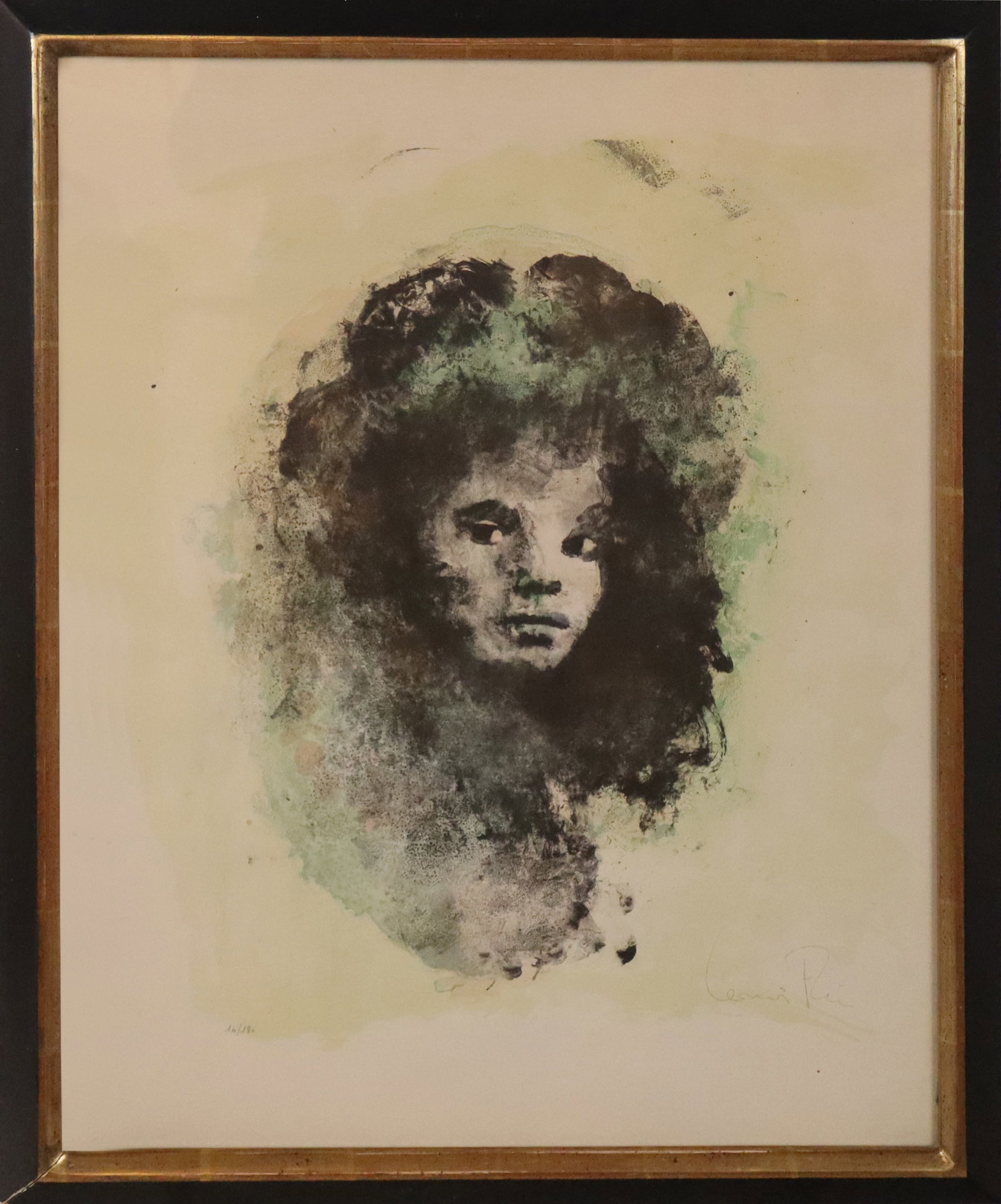 Leonor FINI Lithograph Portrait: Leonor Fini (Argentina, 1907-1996) lithograph portrait of a woman, signed Leonor Fini to lower with edition 14/180, on Rives paper, in a frame. [Framed: 27.25" H x 22" W]. Condition is good with some 