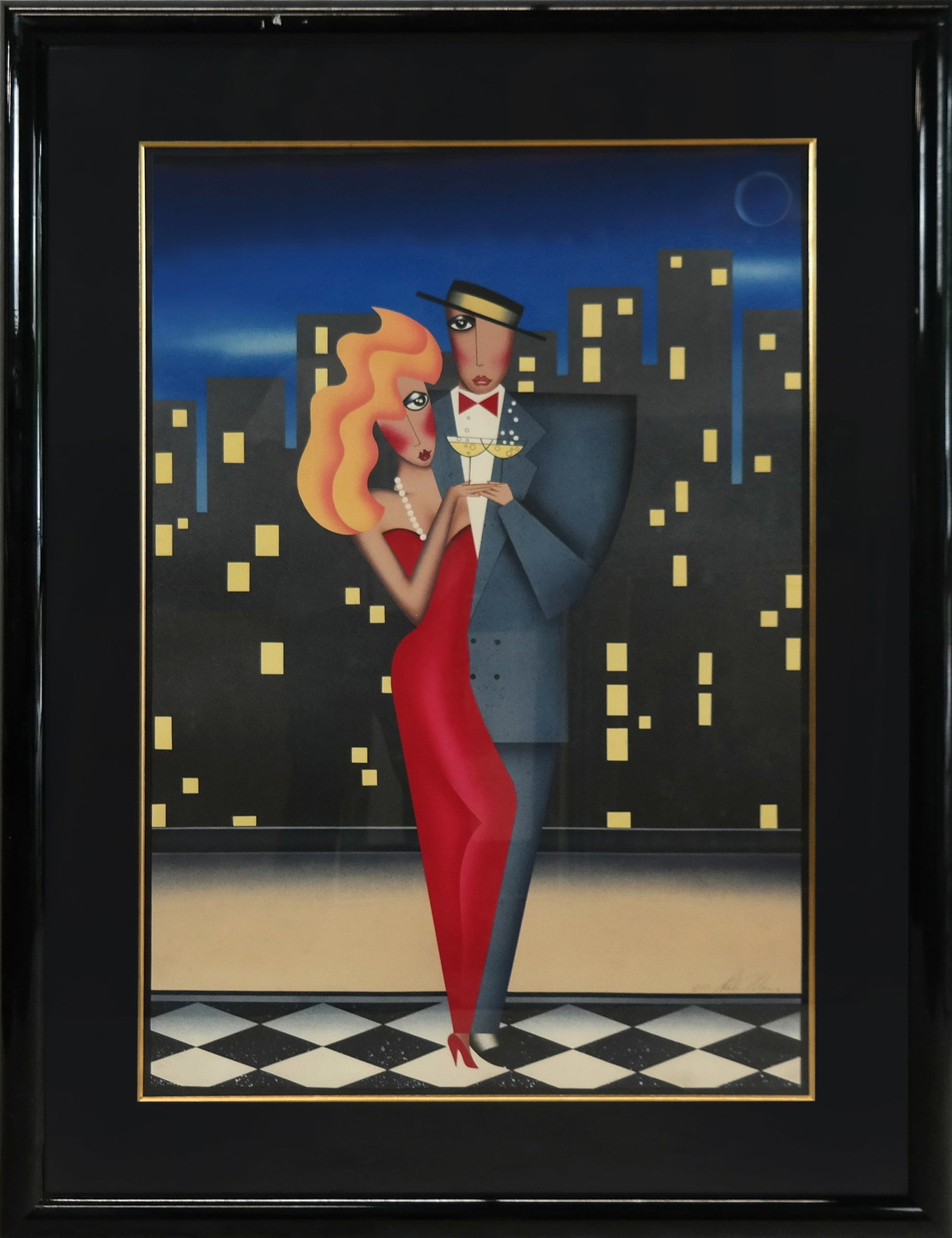 Robin MORRIS Lithograph - Man and Woman: Robin MORRIS (Amer. b. 1953) Lithograph, Man and woman in elegant dress, with champagne on street. Signed lower right, 11/350. [39" x 27"; 39" x 52"]. Fine condition.