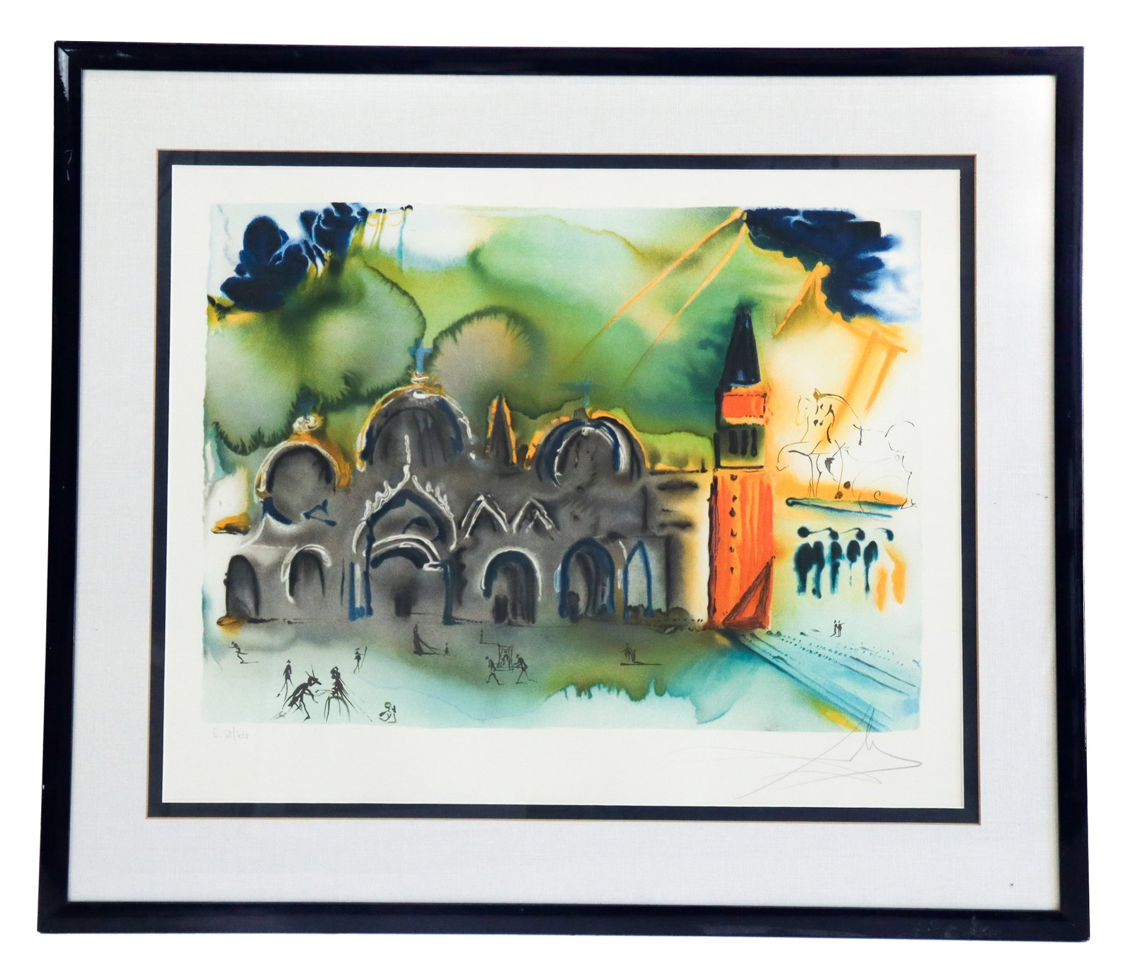 Salvador DALI "Homage to Venice" Lithograph: Salvador Dali (Spanish: 1904-1989) "Homage to Vanice" lithograph, edition 58/450, signed Dali in graphite to lower right, with edition to lower left, in a frame. [Framed: 28" H x 32.5" W]. Condition i