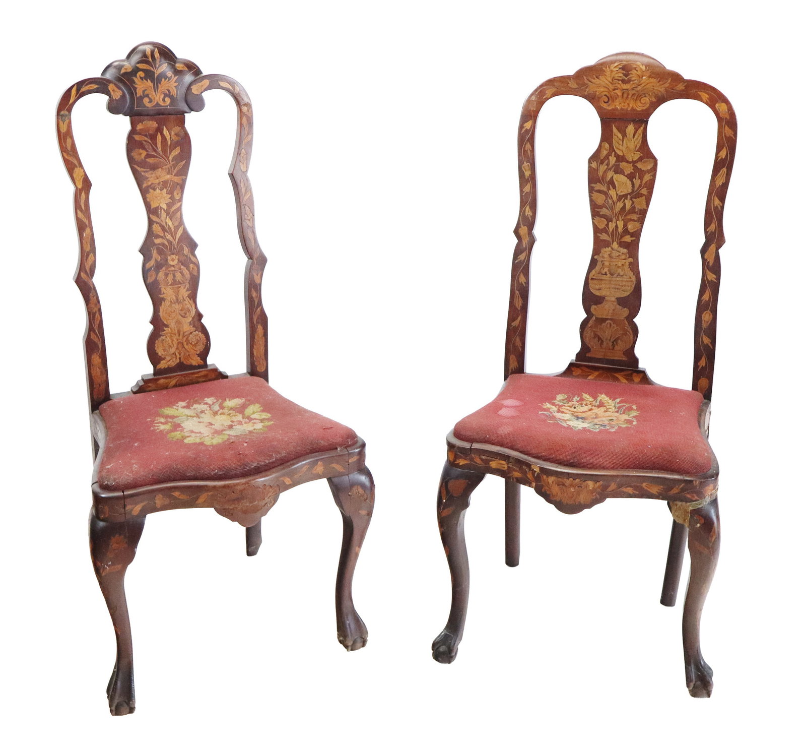 Two Similar Antique Dutch Marquetry Side Chairs (1 of 14)