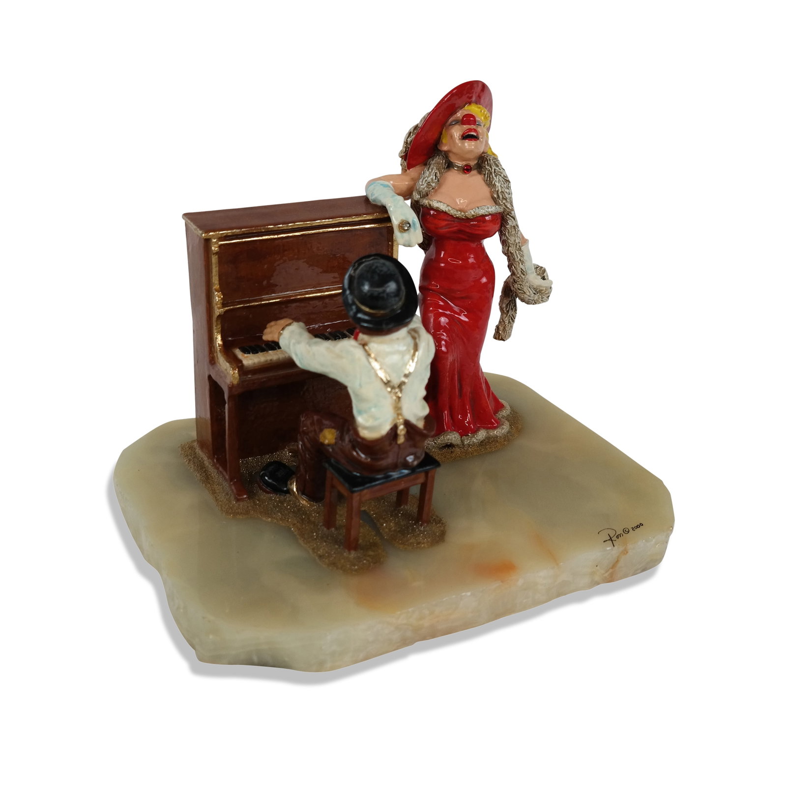 Ron Lee L575 Figural Group: Ron Lee (American 20th century) style number L575, figural group with a man at piano, 2000, on a lacquered onyx base, signed Ron, with date, and accompanied by a certificate of authenticity, edition 2