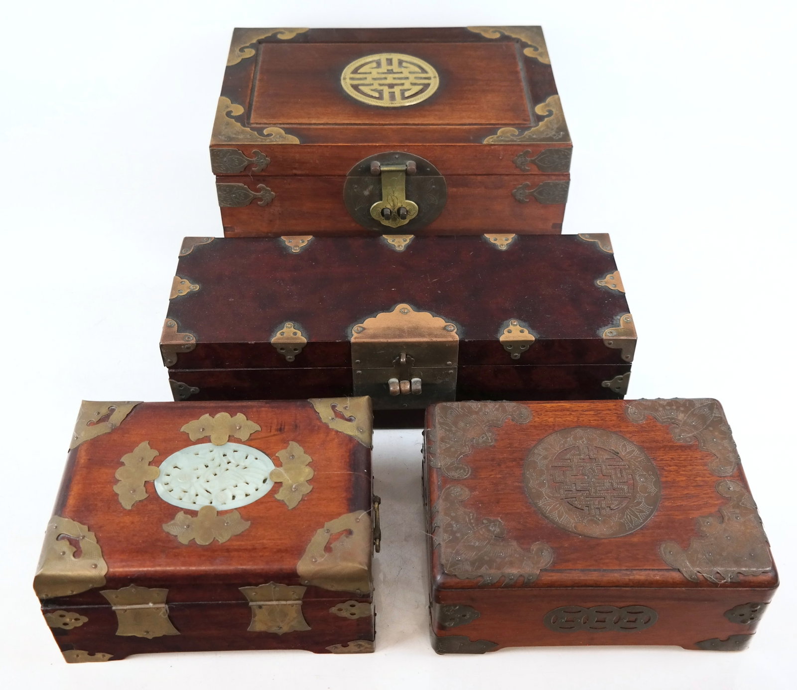 Group of 4 Chinese Rosewood Brass Mounted Boxes (1 of 14)